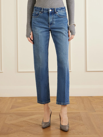 Victoria Beckham Leather-trimmed low-waist flared jeans