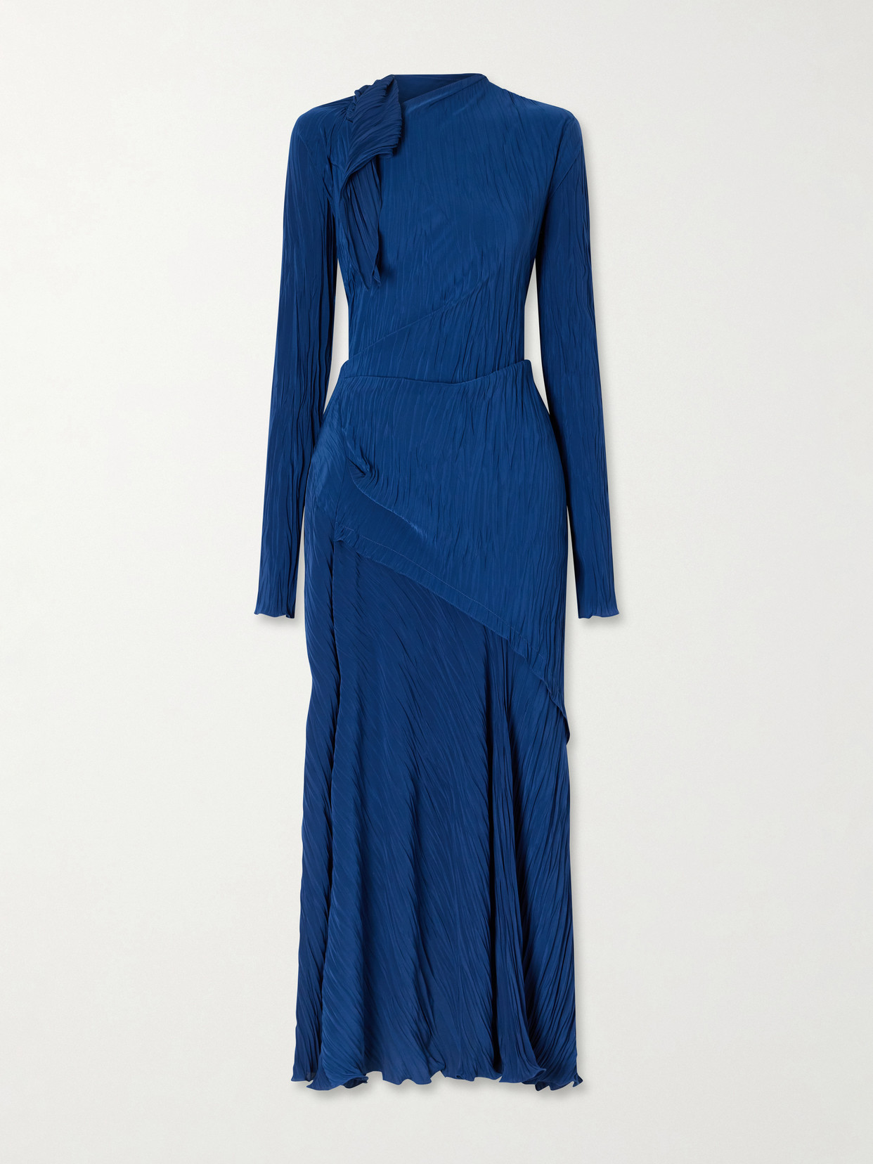 Victoria Beckham Draped Plissé-crepe Midi Dress In Blue