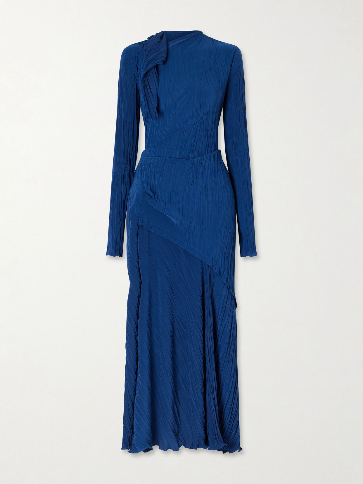 draped plisse crepe midi dress