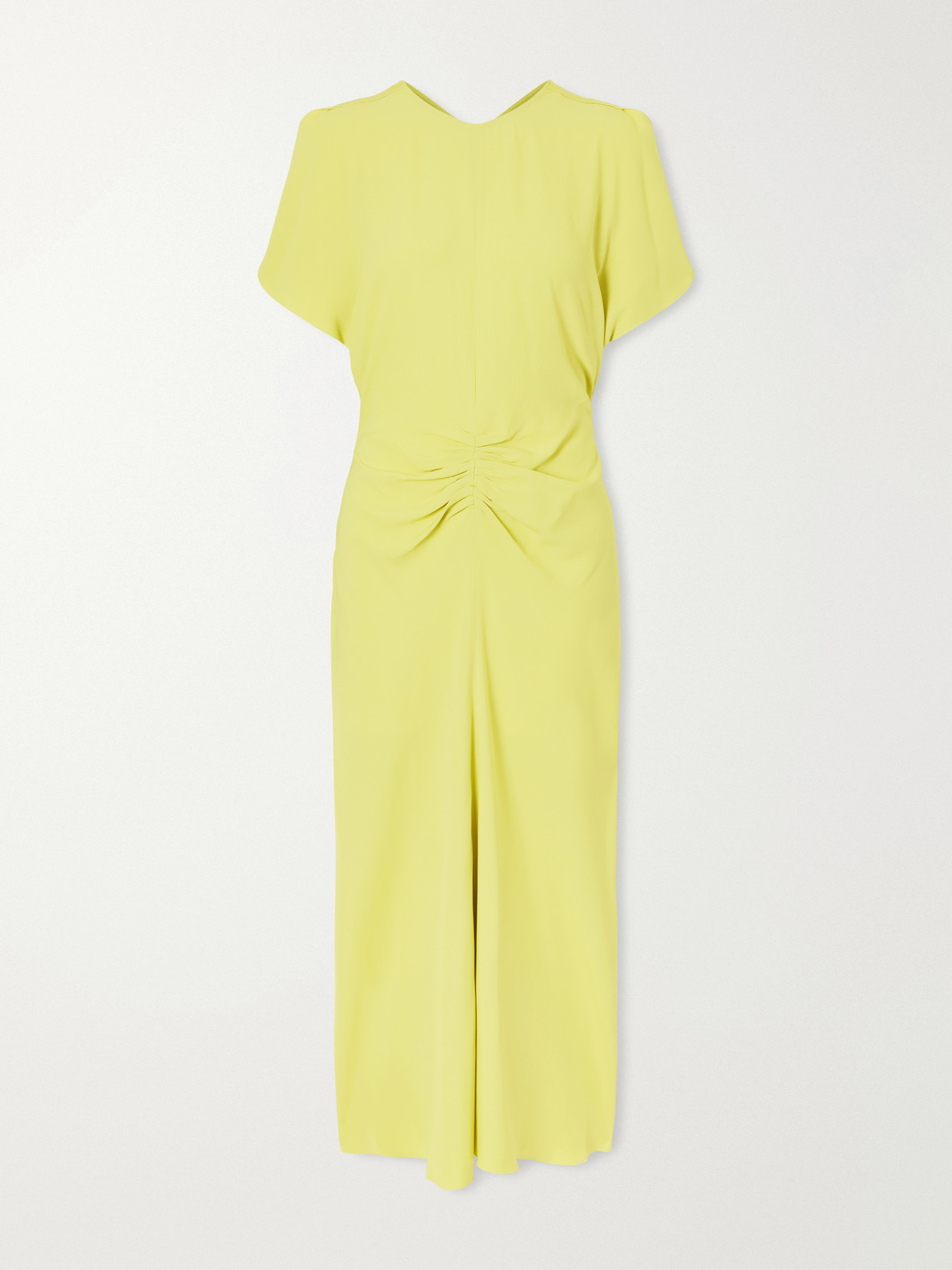 Victoria Beckham Bela Gathered Satin Midi Dress In Yellow