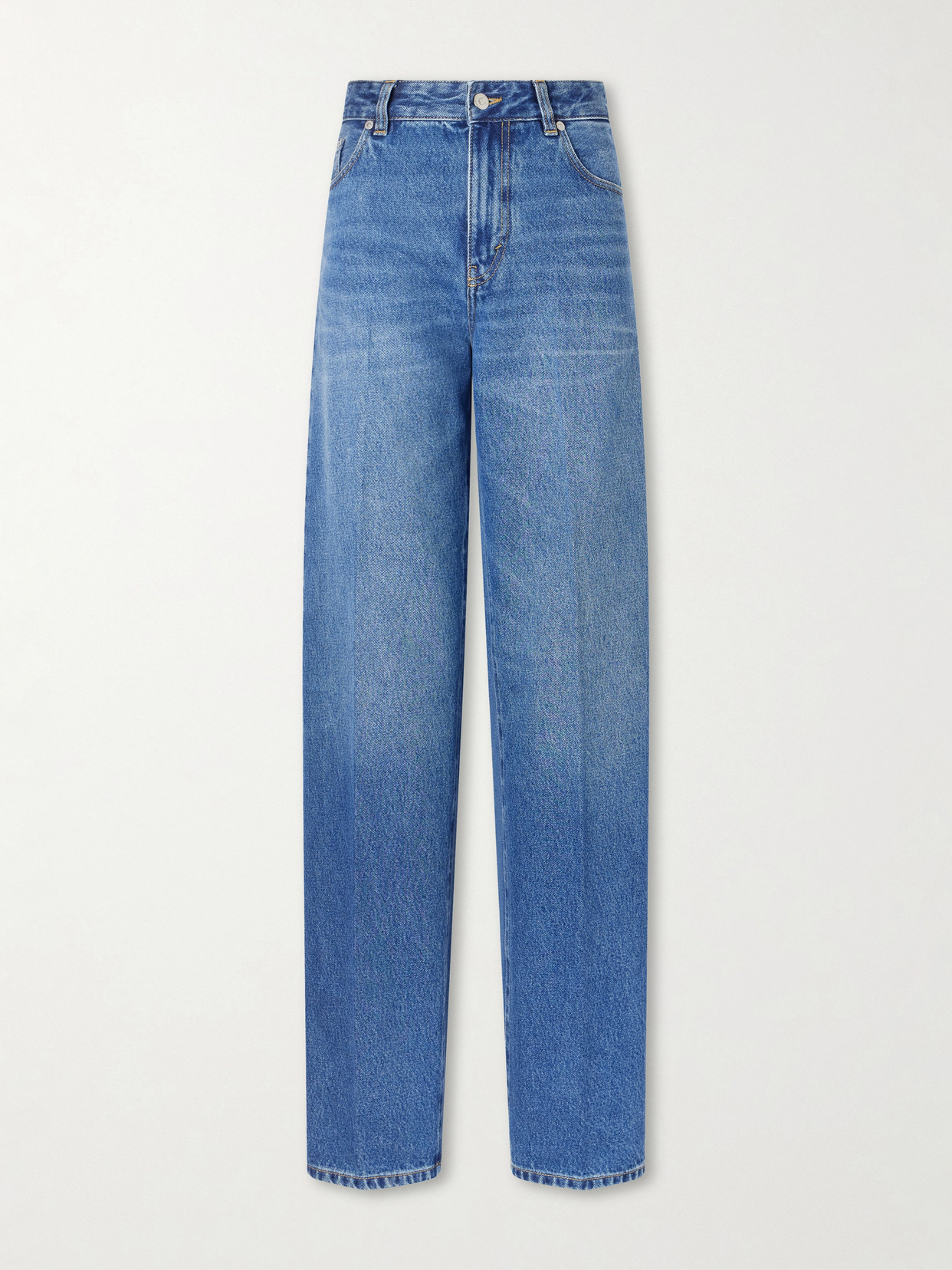Victoria Beckham Leather-trimmed High-waist Wide-leg Jeans In Blue
