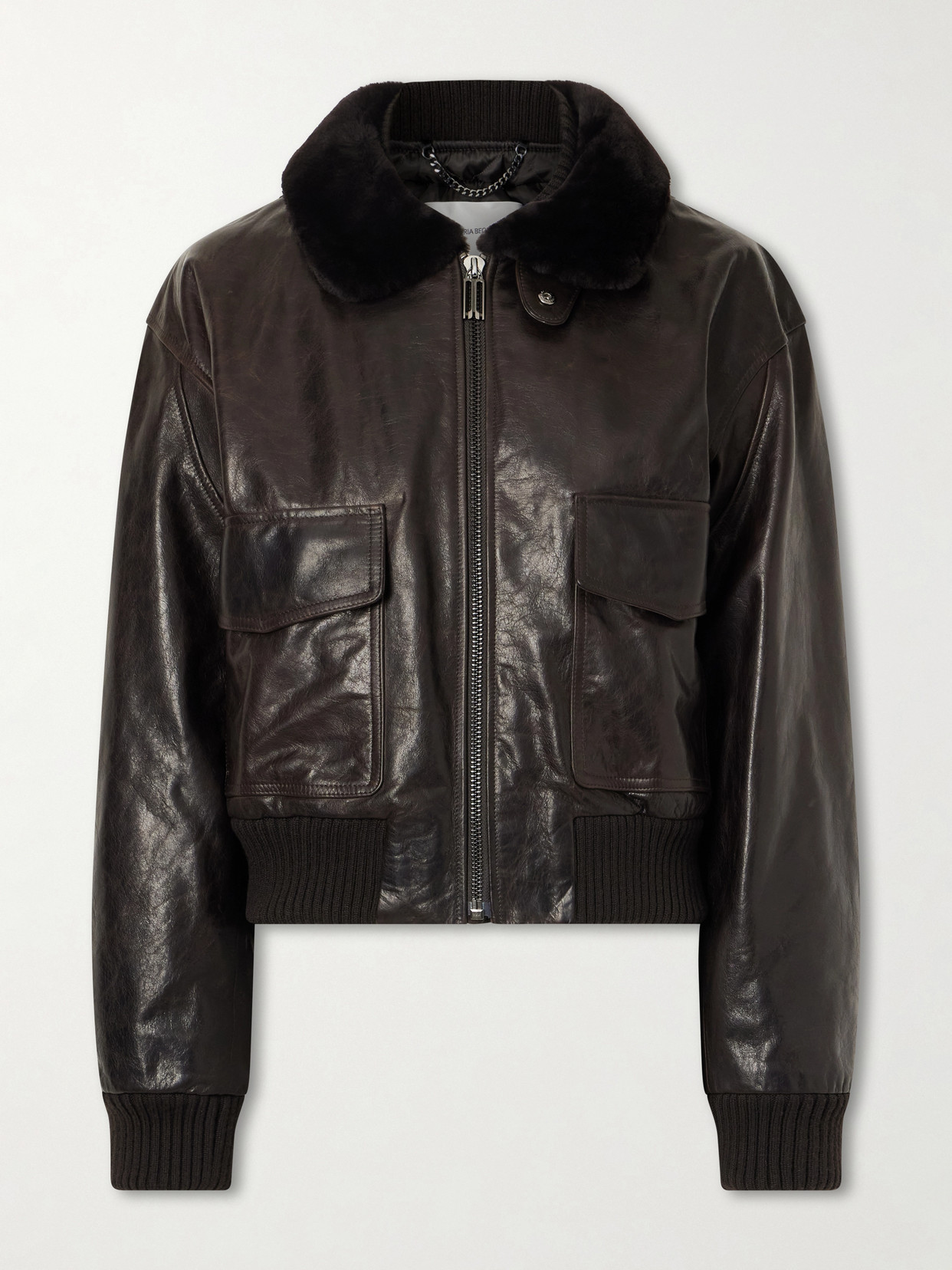 Victoria Beckham - Aviator Shearling-trimmed Leather Jacket - Brown