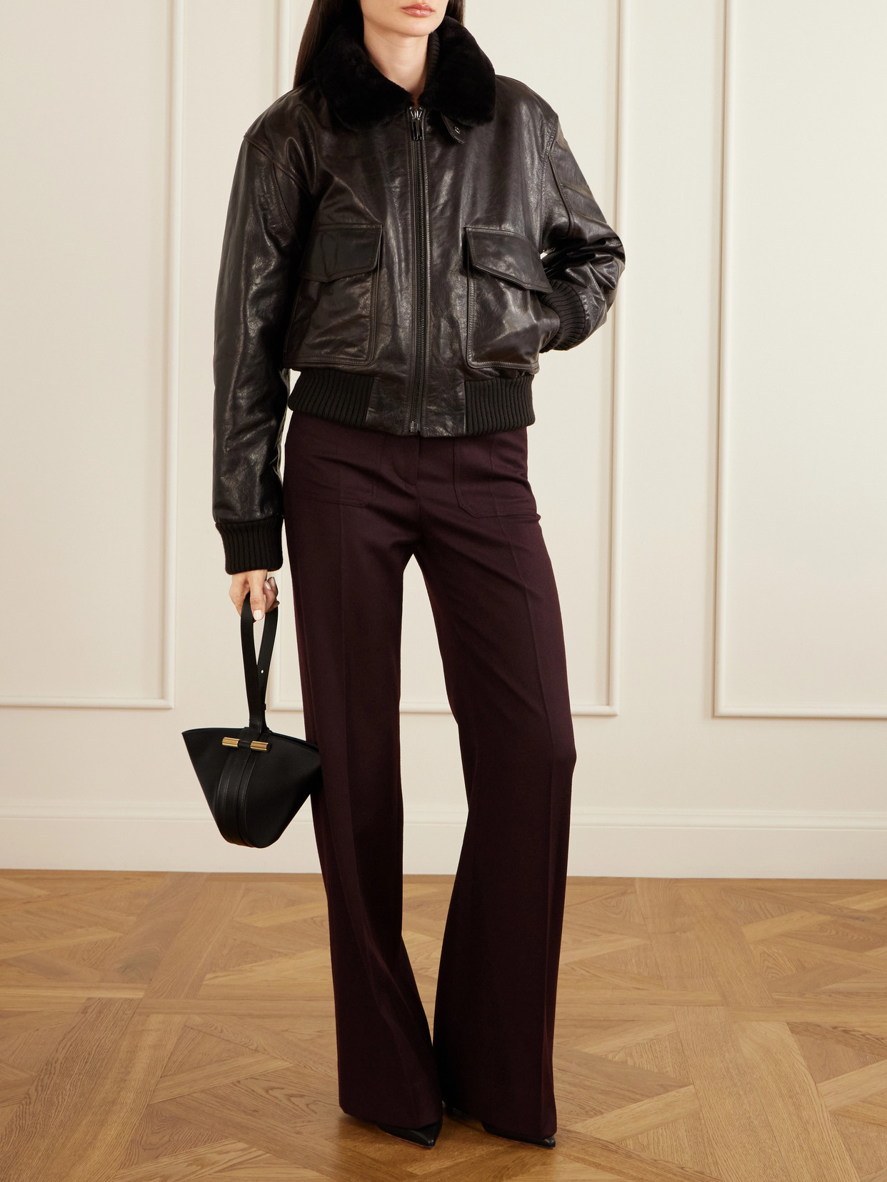 Aviator Shearling-Trimmed Jacket
