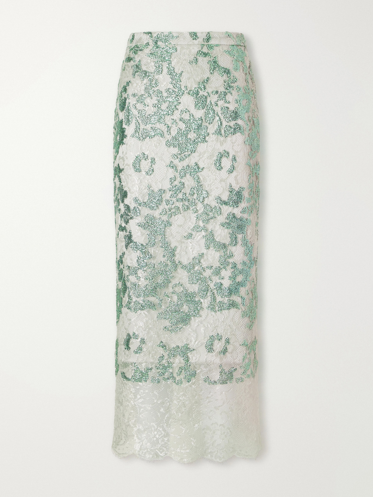 Costarellos Tamlin Sequin-embellished Lace Midi Skirt In Green