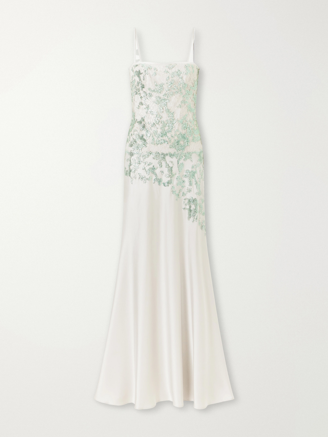 Costarellos Jennan Sequin-embroidered Satin Gown In Green