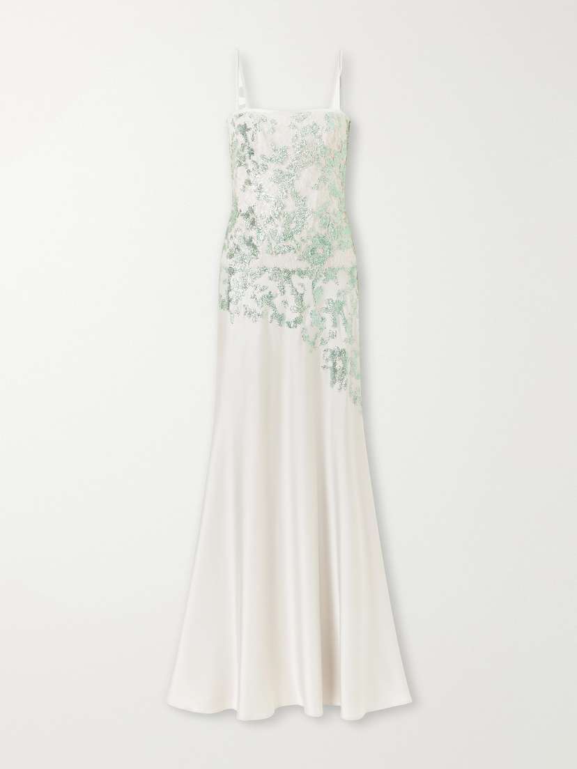 Costarellos Jennan Sequin-embroidered Satin Gown