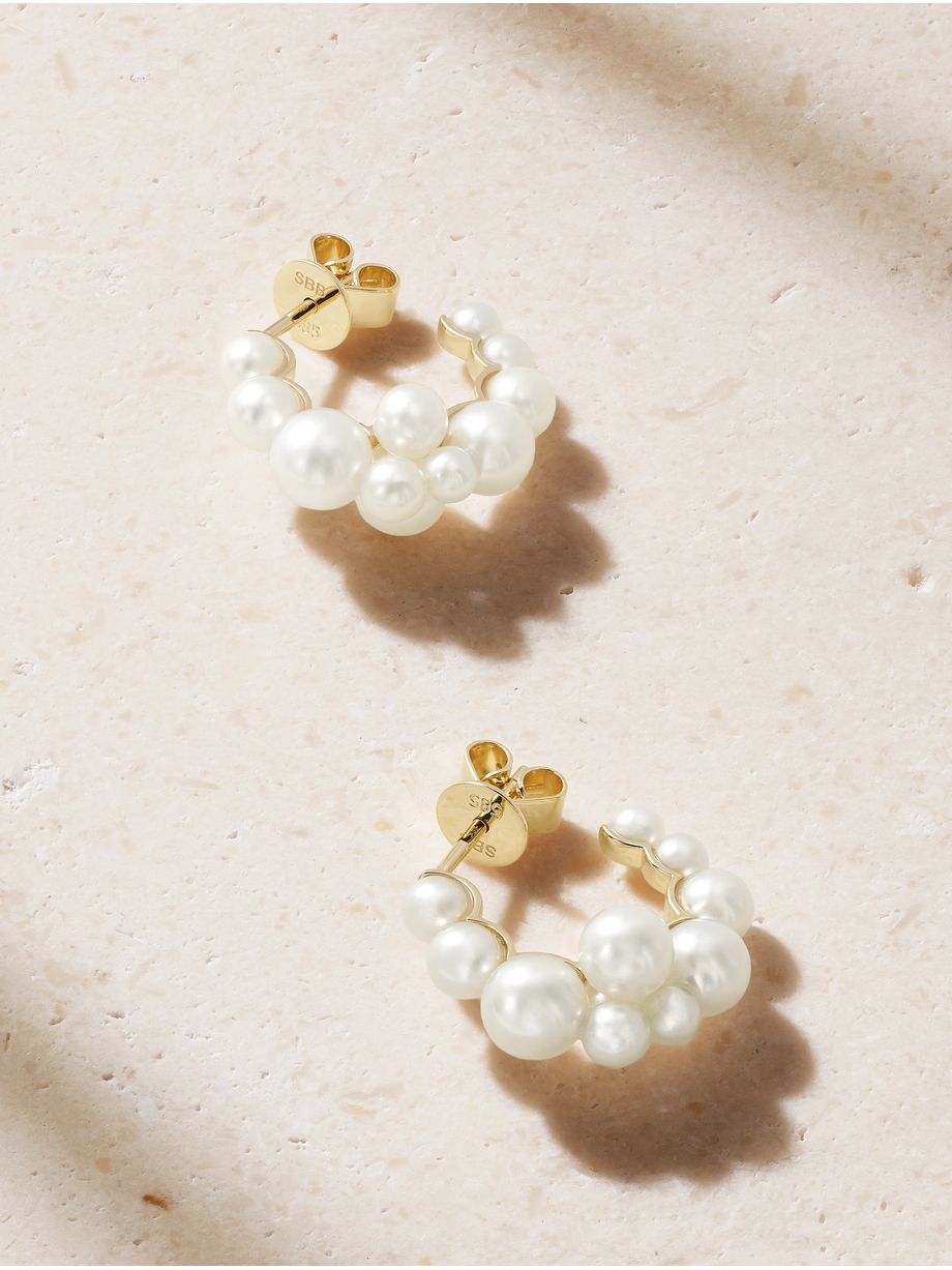 Boucle Botticelli 14-karat recycled gold pearl hoop earrings