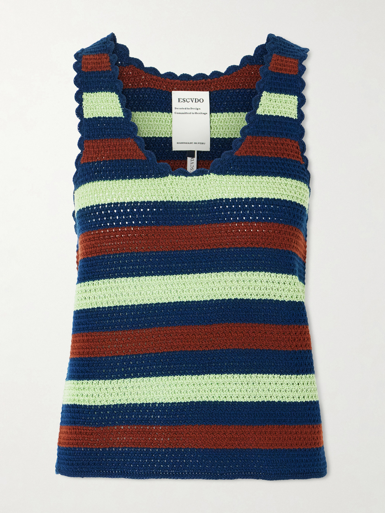 Escvdo Santos Striped Crocheted Cotton Tank In Blue