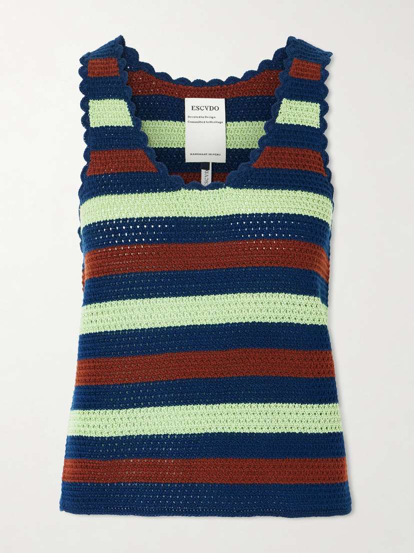 ESCVDO Santos Striped Crocheted Cotton Tank
