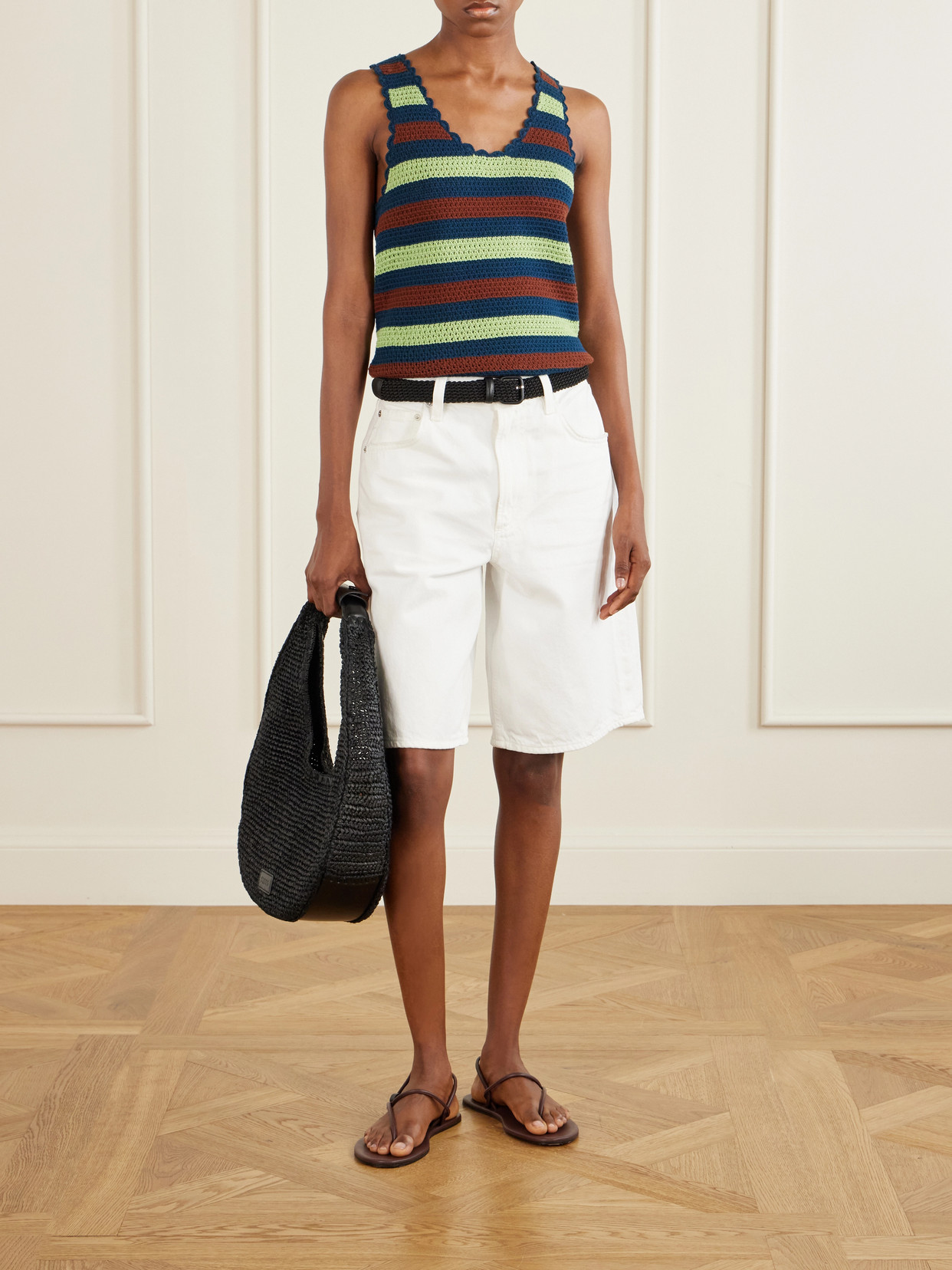 Santos Striped Crocheted Cotton Tank