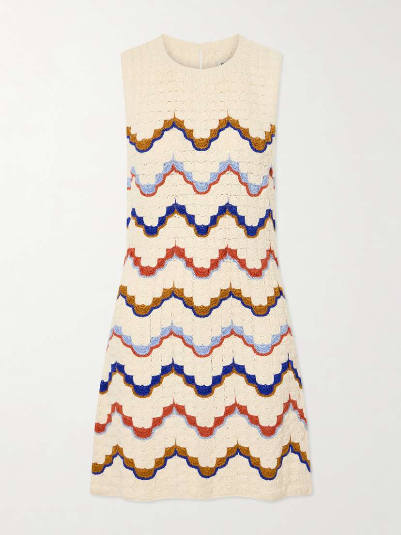 ESCVDO Alma Striped Crocheted Cotton Mini Dress