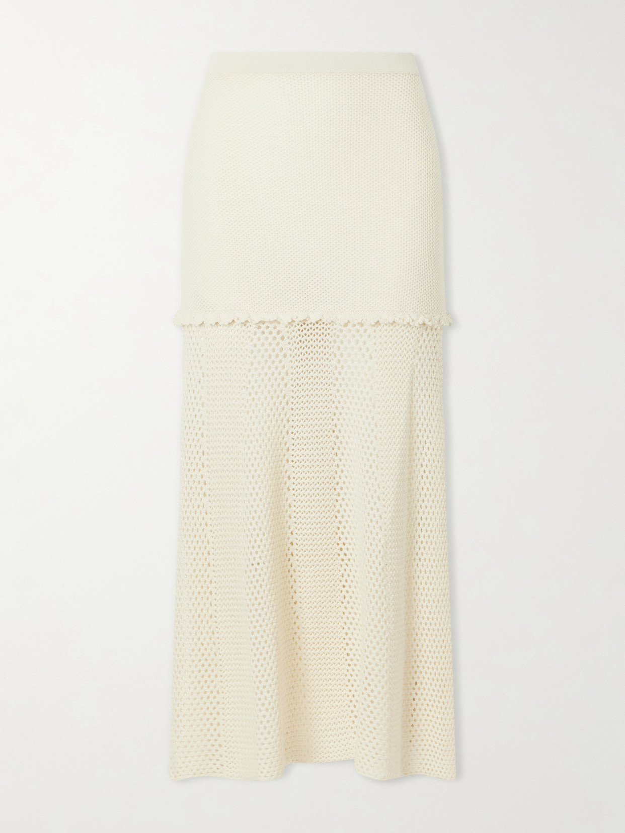 Escvdo Mural Crocheted Cotton Midi Skirt In Neutral