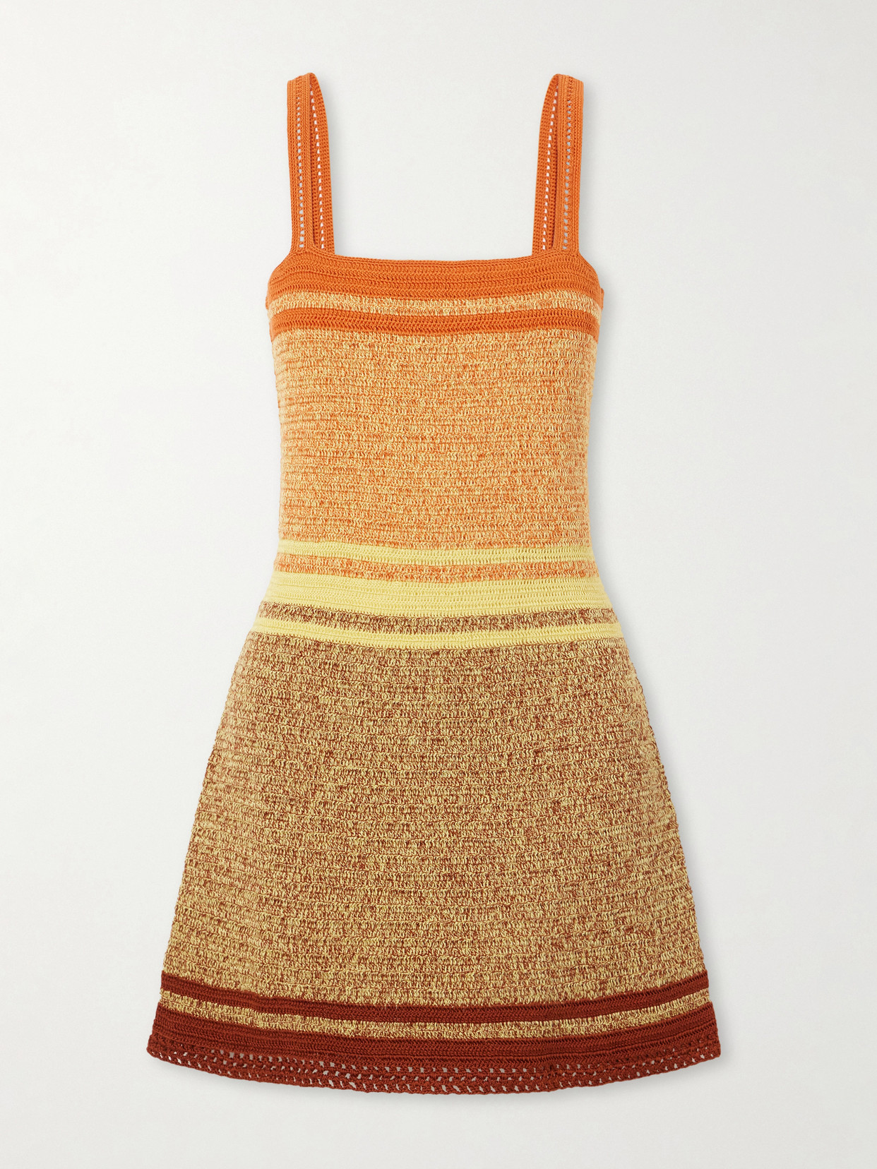 Escvdo Plumar Striped Crocheted Cotton Mini Dress In Orange