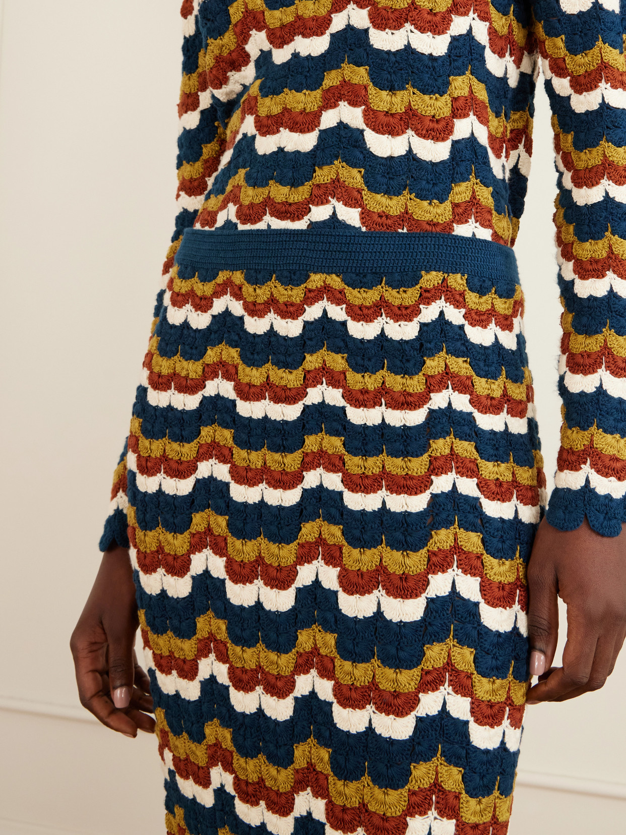 Lucero Striped Crocheted Cotton Midi
