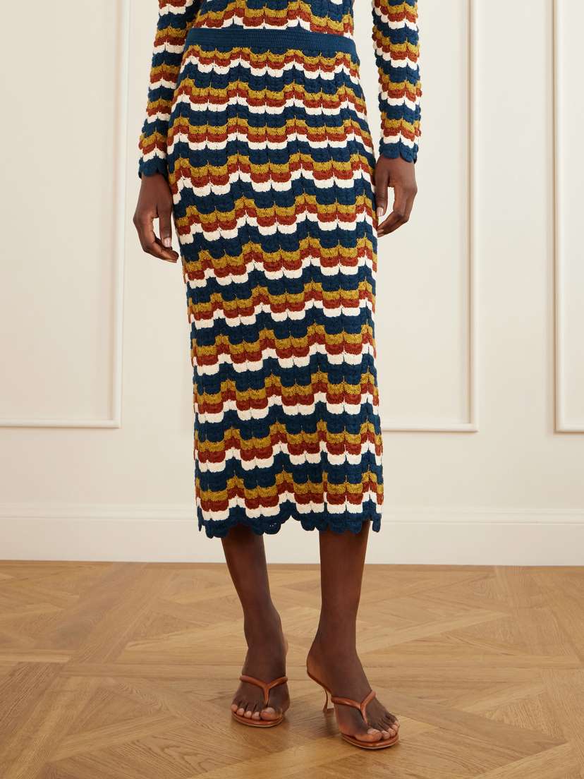 ESCVDO Lucero Striped Crocheted Cotton Midi Skirt | Thumbnail 3 ESCVDO Lucero Striped Crocheted Cotton Midi Skirt | Thumbnail 3