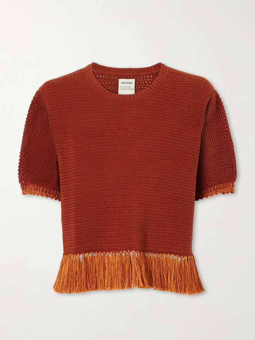 ESCVDO Amada Fringed Crocheted Cotton T-shirt