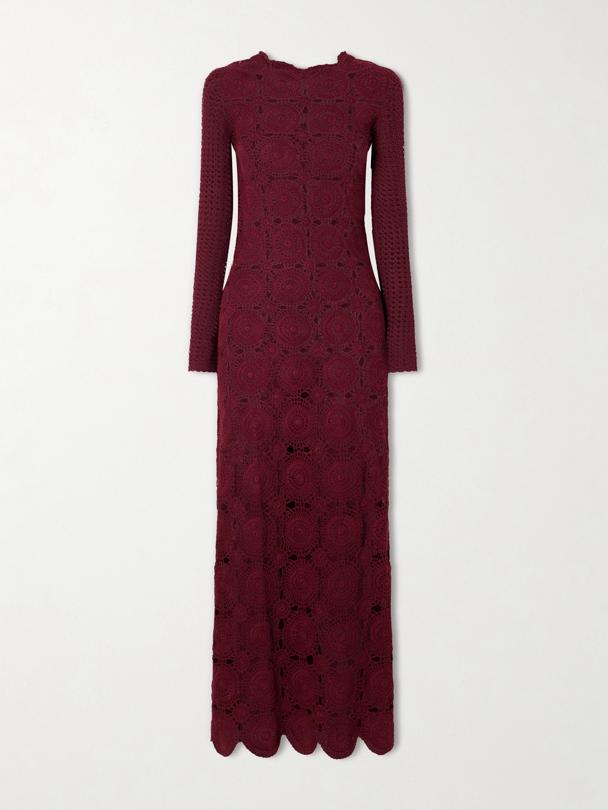 Escvdo Siula Crocheted Cotton Maxi Dress In Burgundy