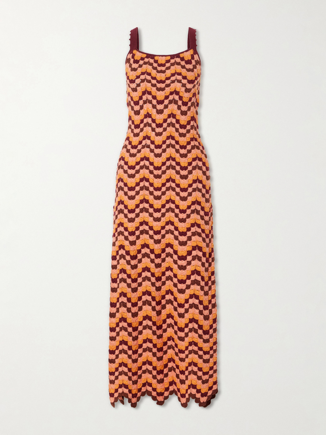 Escvdo Marea Striped Crocheted Cotton Maxi Dress In Brown