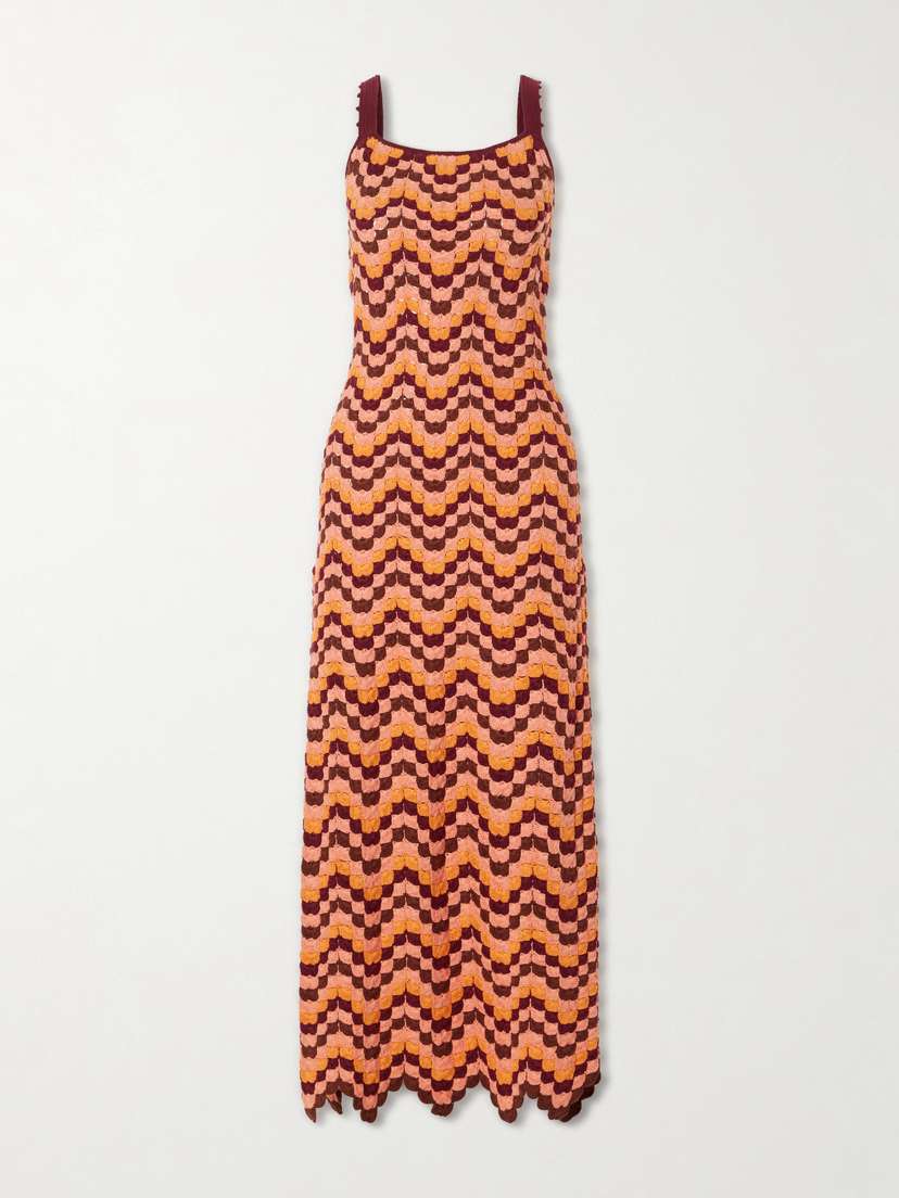 ESCVDO Marea Striped Crocheted Cotton Maxi Dress