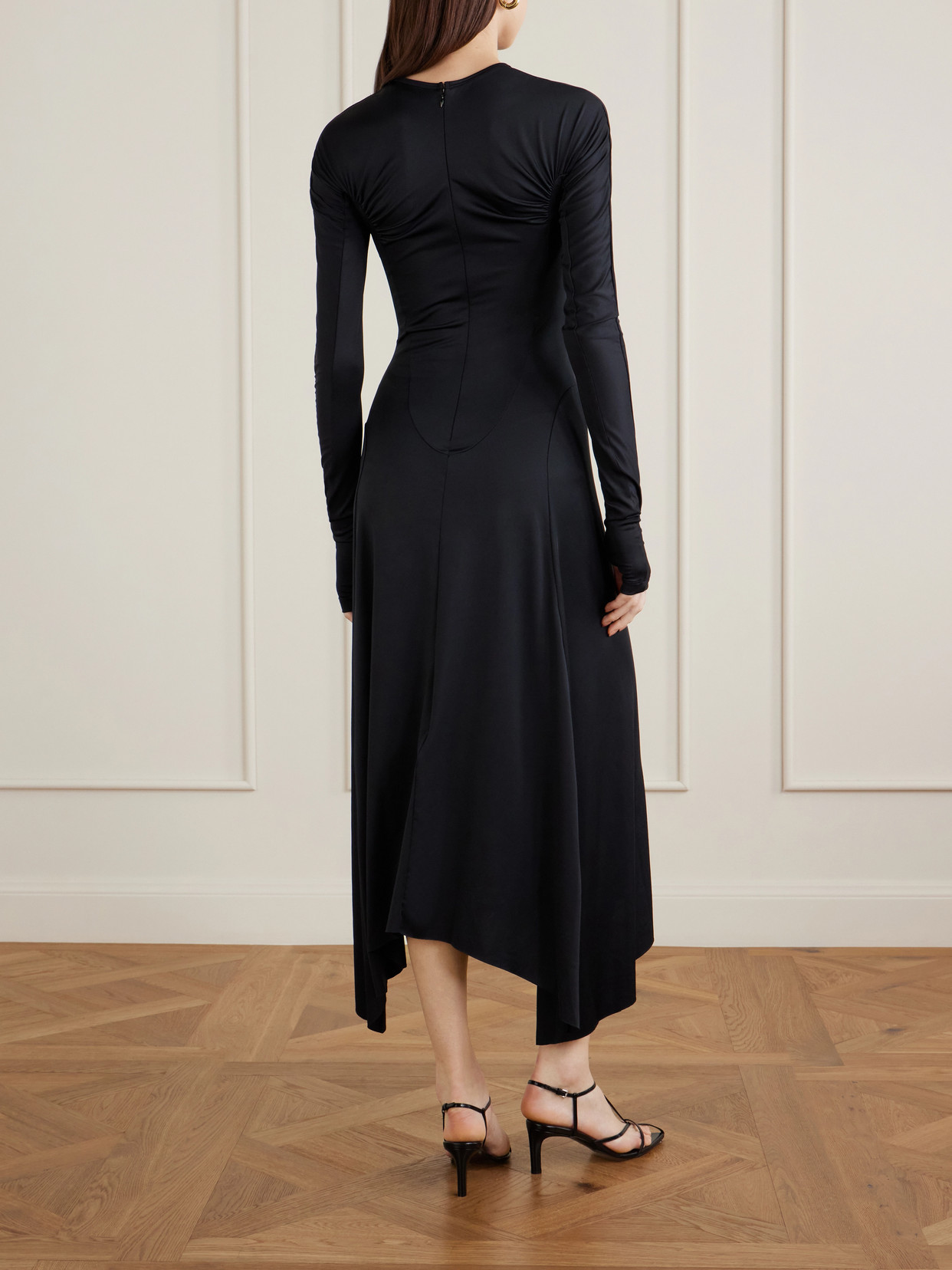 Victoria Beckham Draped Midi Skirt Asymmetric Design Slit In Black
