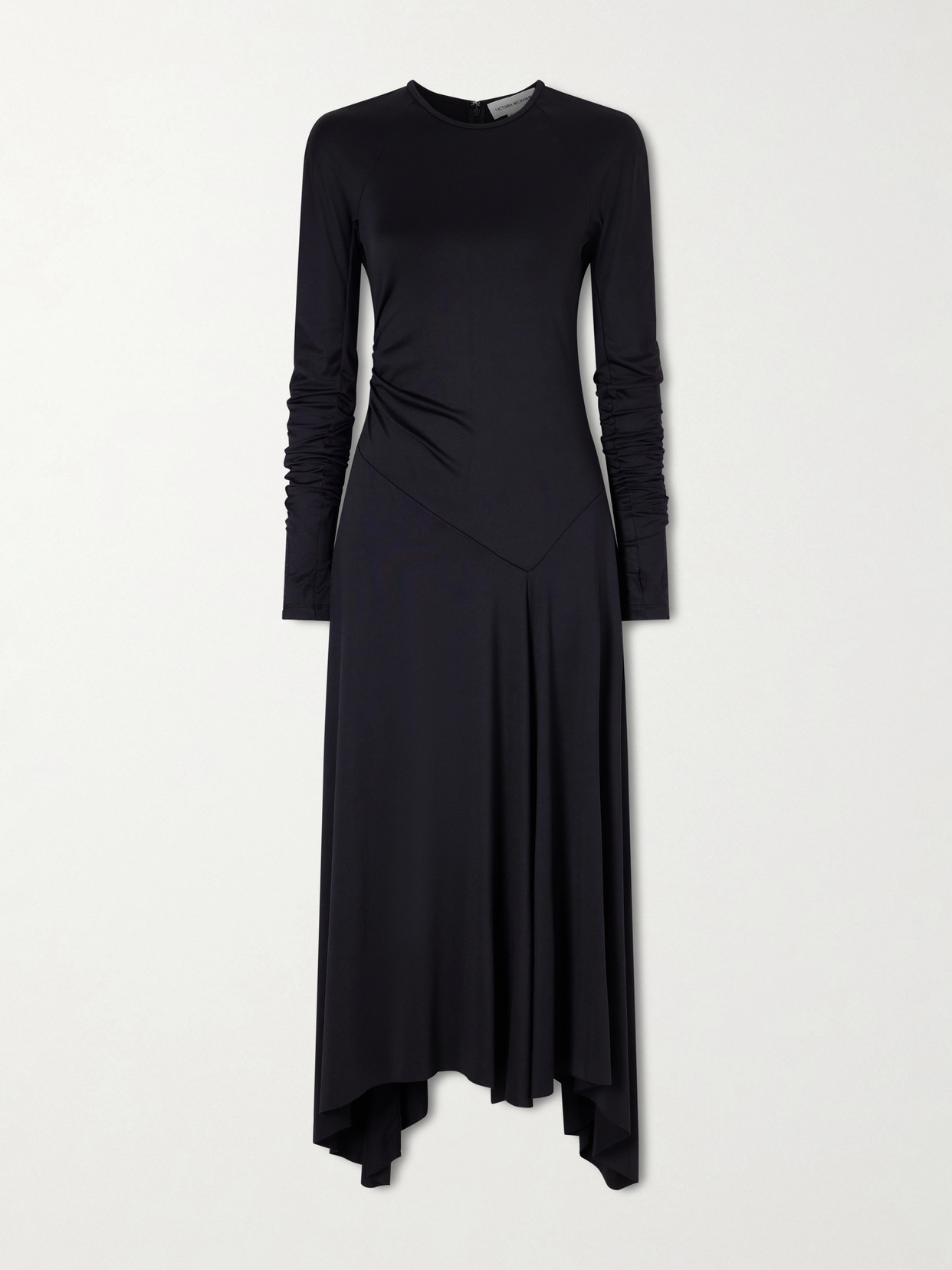 VICTORIA BECKHAM ASYMMETRIC RUCHED MIDI DRESS