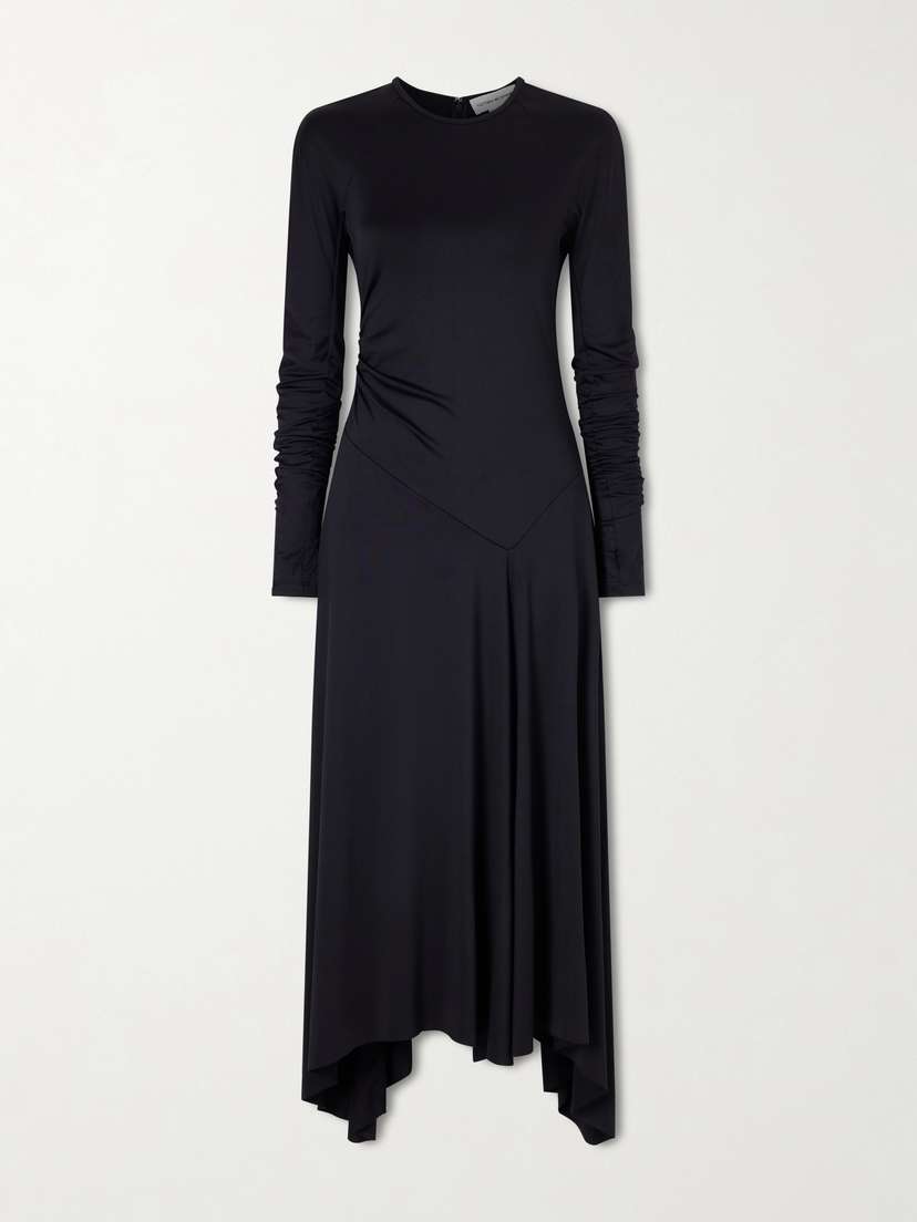 Victoria Beckham Asymmetric Ruched Midi Dress