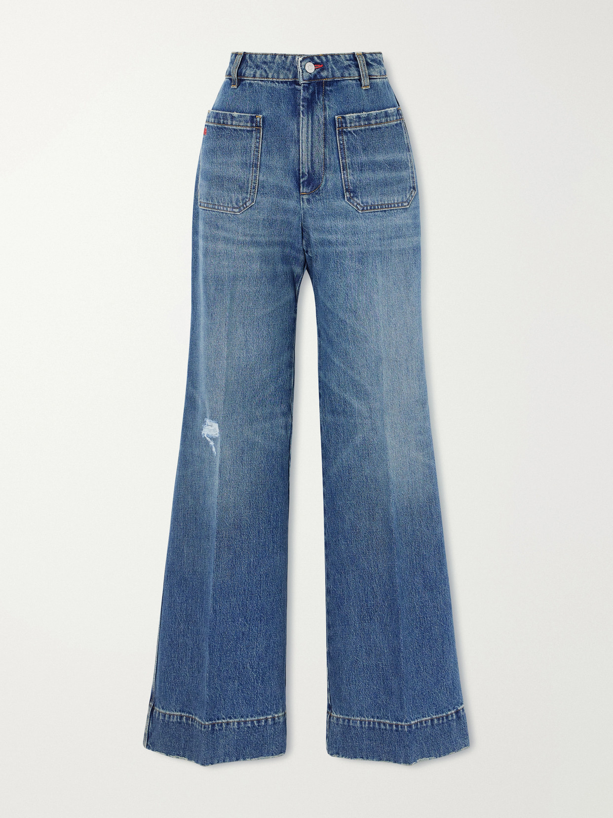 Victoria Beckham Alina Distressed High-rise Wide-leg Jeans In Blue