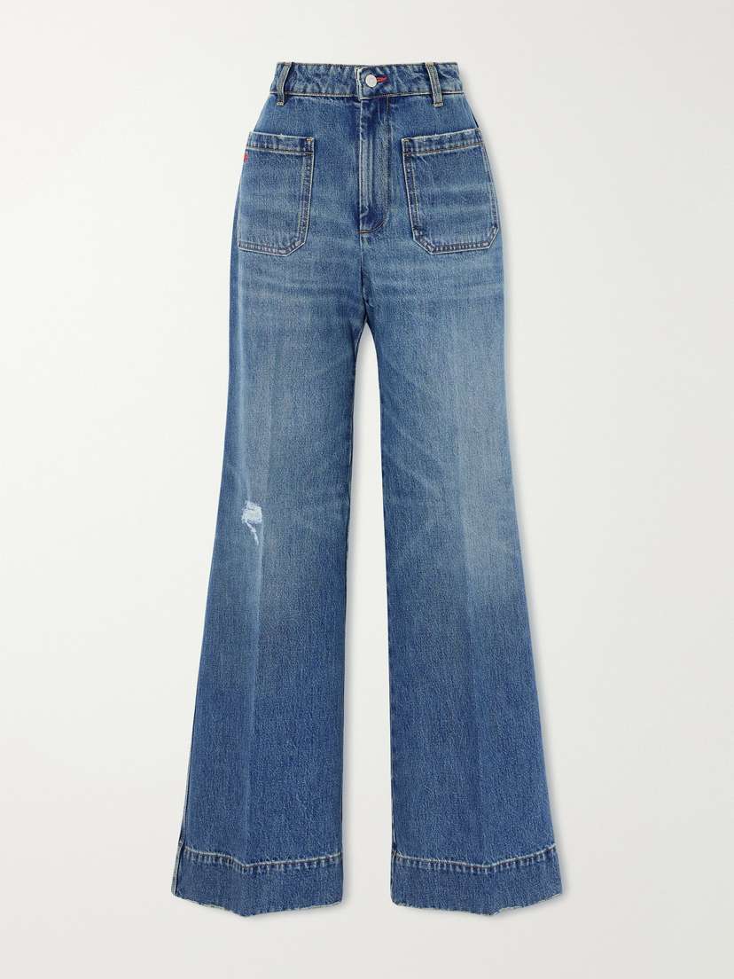 Victoria Beckham Alina Distressed High-rise Wide-leg Jeans