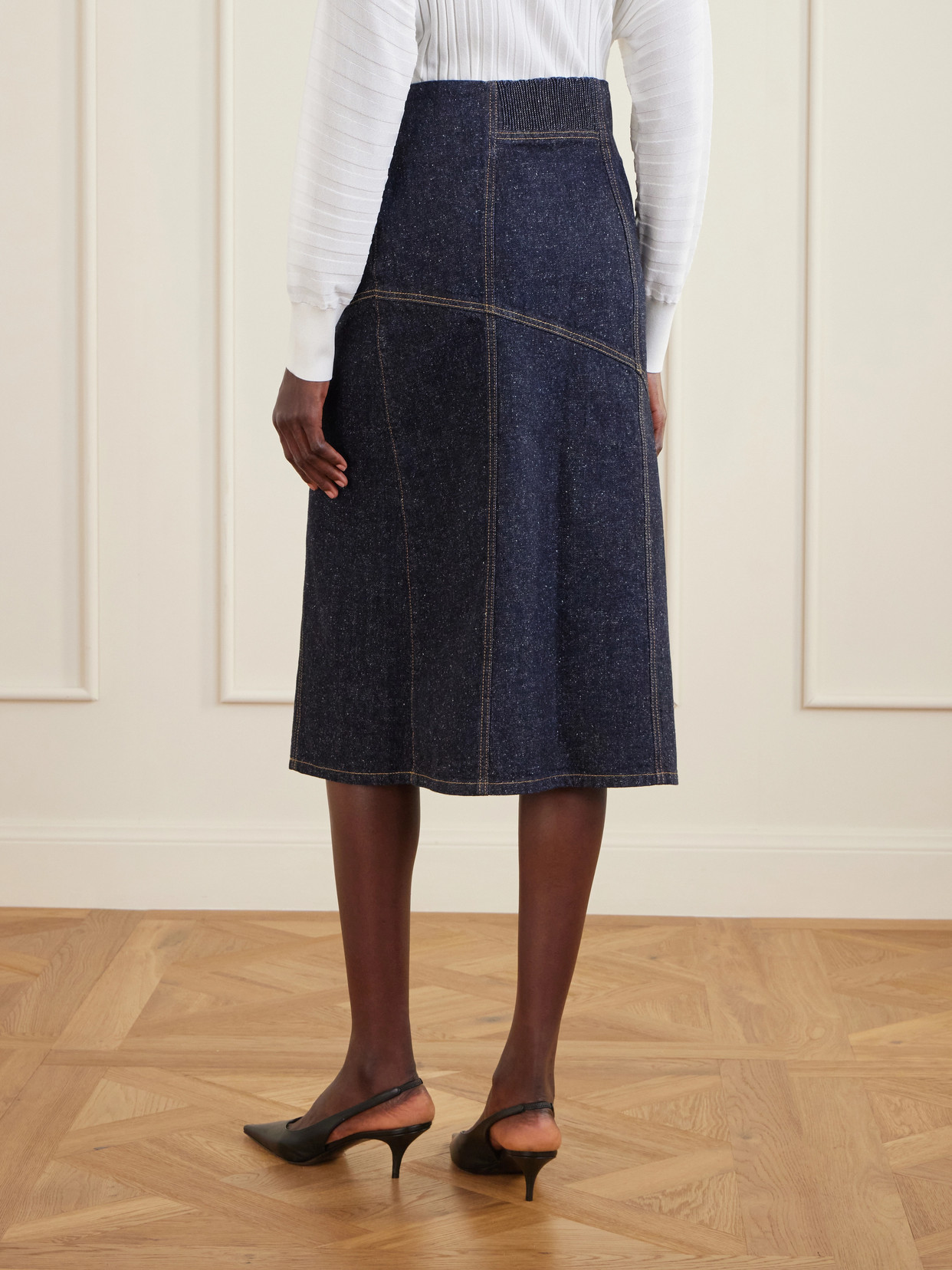 Paneled Denim Midi