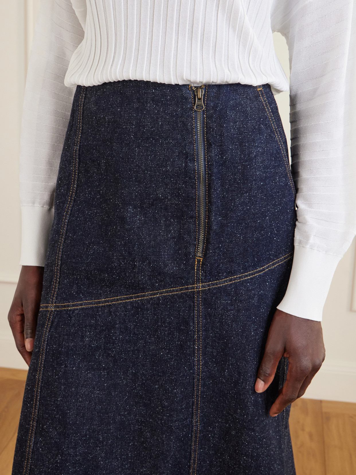 Paneled Denim Midi