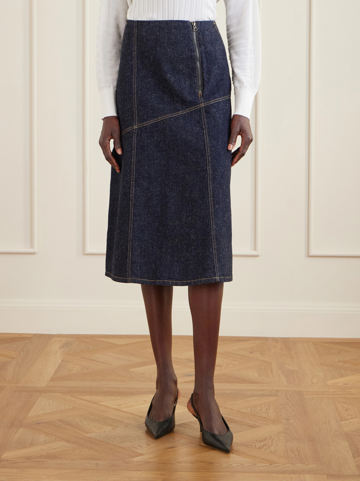 Paneled Denim Midi