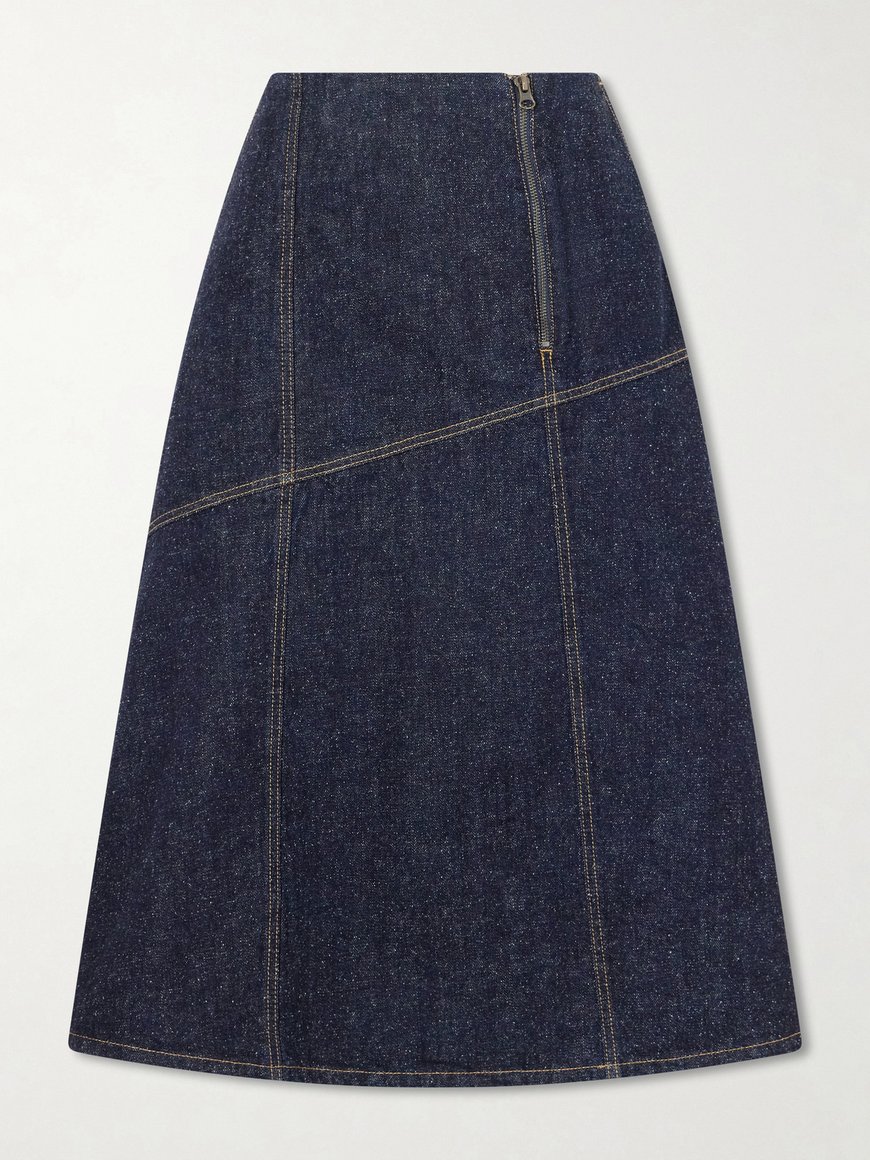 Victoria Beckham Paneled Denim Midi Skirt In Blue