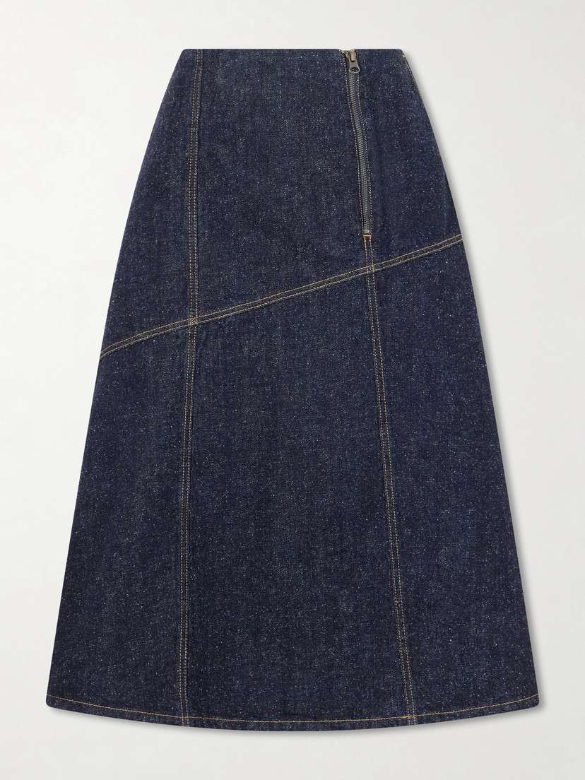 Victoria Beckham Paneled Denim Midi Skirt