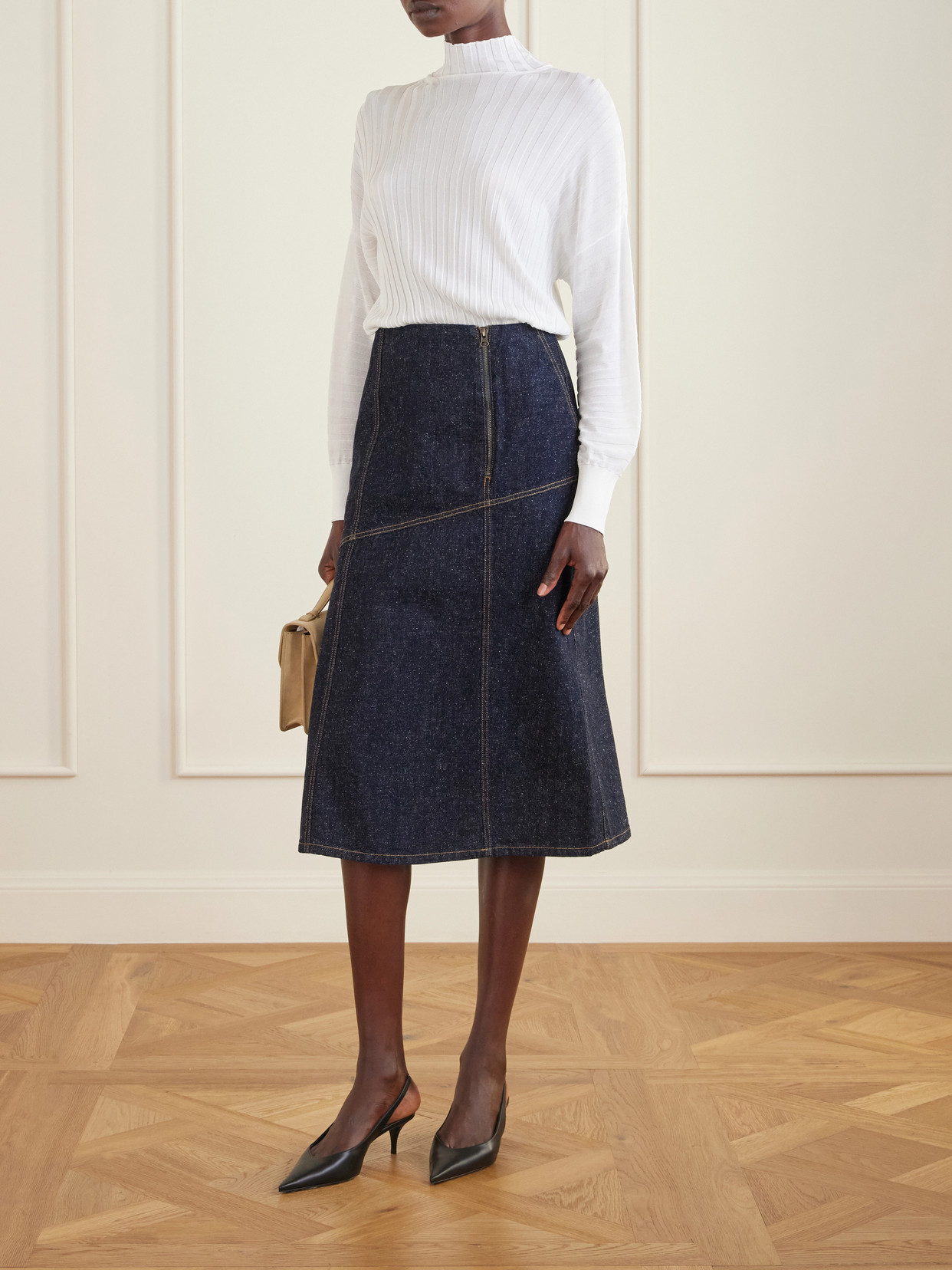 Paneled Denim Midi