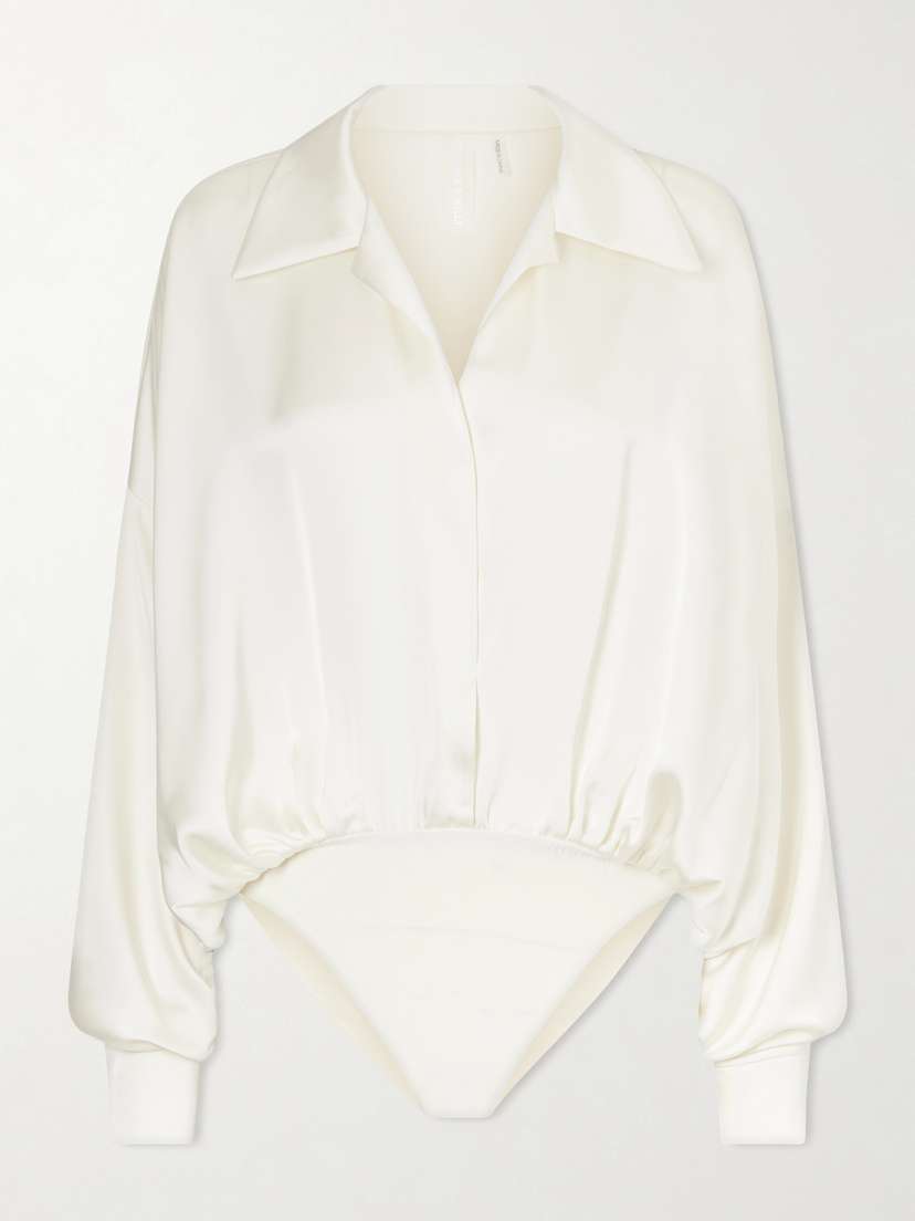 Norma Kamali Boyfriend Shirt Satin Bodysuit | Thumbnail 5 Norma Kamali Boyfriend Shirt Satin Bodysuit | Thumbnail 5