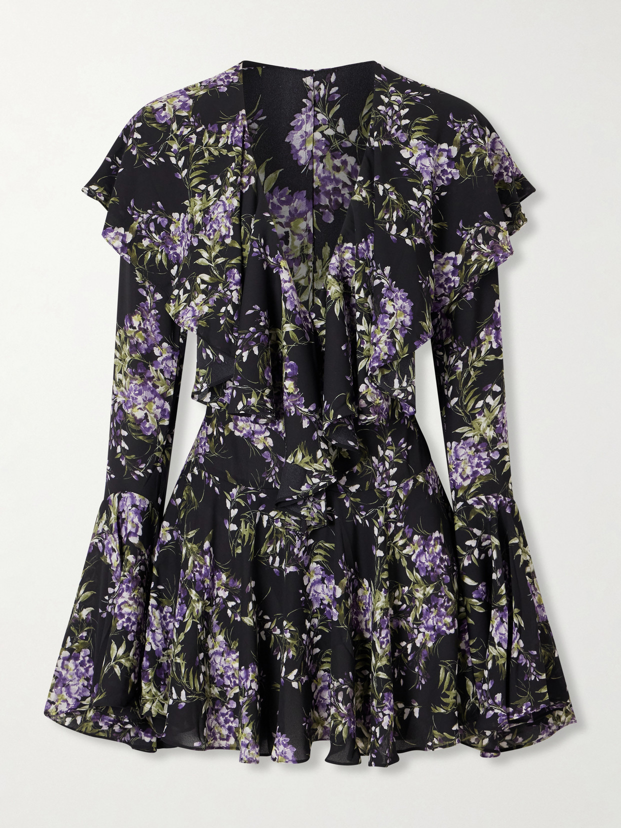 Norma Kamali Floral-print Ruffled Crepe Mini Dress In Purple
