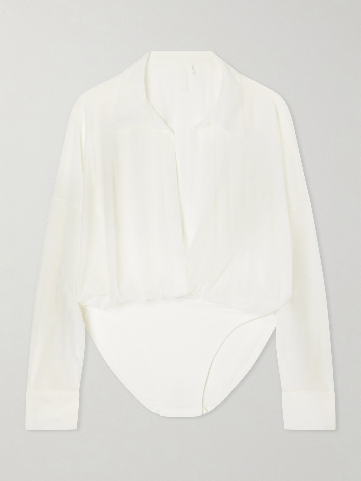 Norma Kamali Oversized Boyfriend Mesh Bodysuit In White