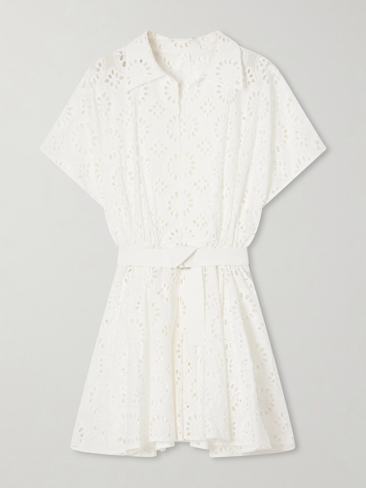 Norma Kamali Belted Broderie Anglaise Cotton Mini Dress In White