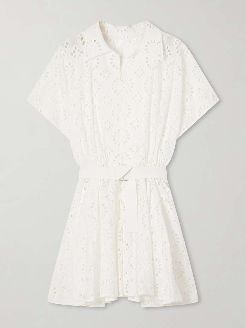 Norma Kamali Belted Broderie Anglaise Cotton Mini Dress | Thumbnail 5