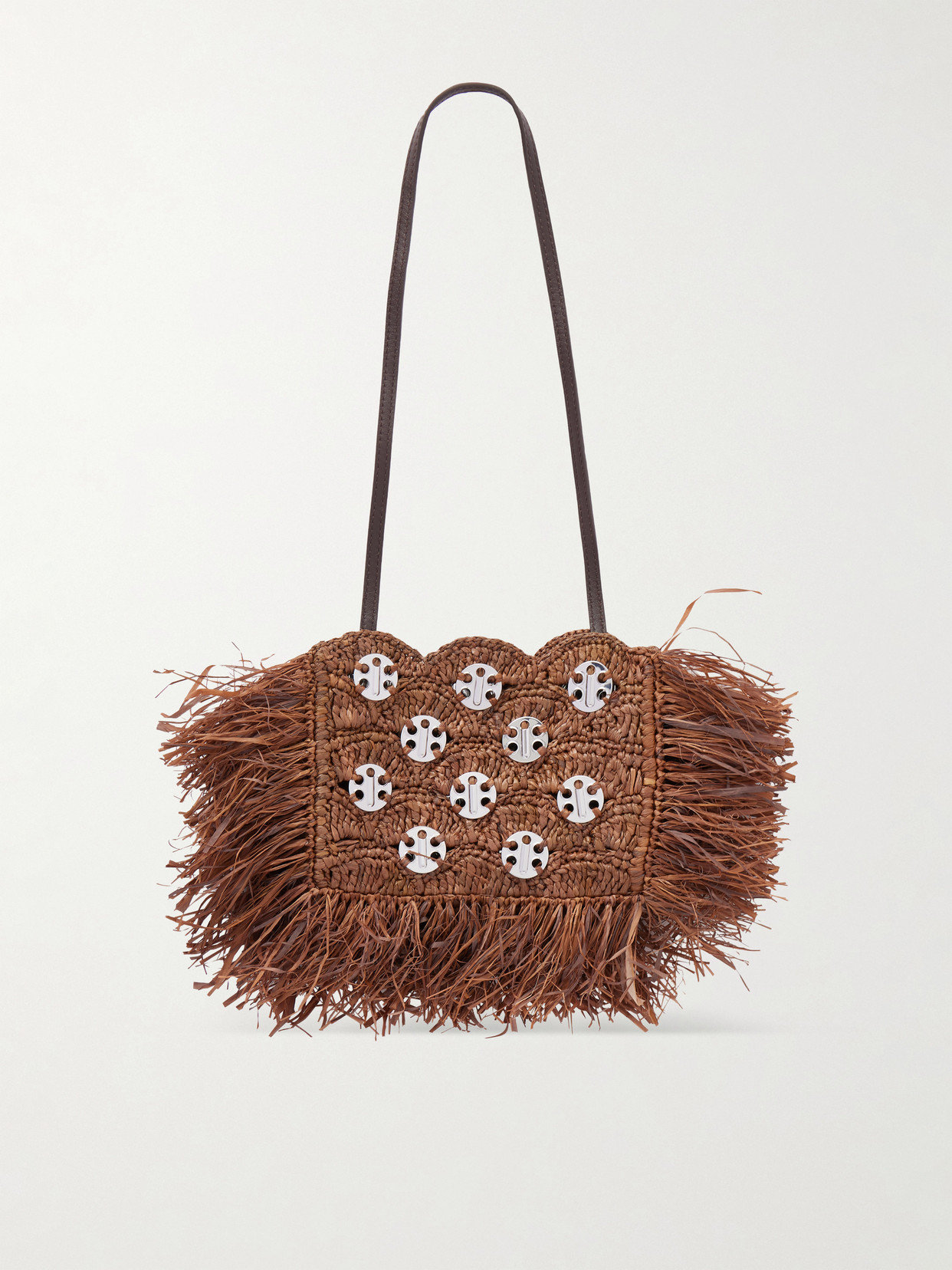 Rabanne Embellished Raffia Shoulder Bag In Brown