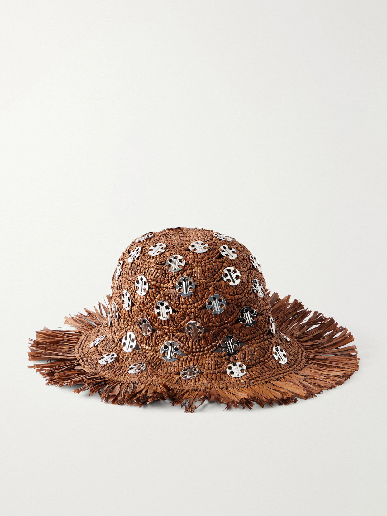 Rabanne Autres Embellished Fringed Raffia Hat In Brown
