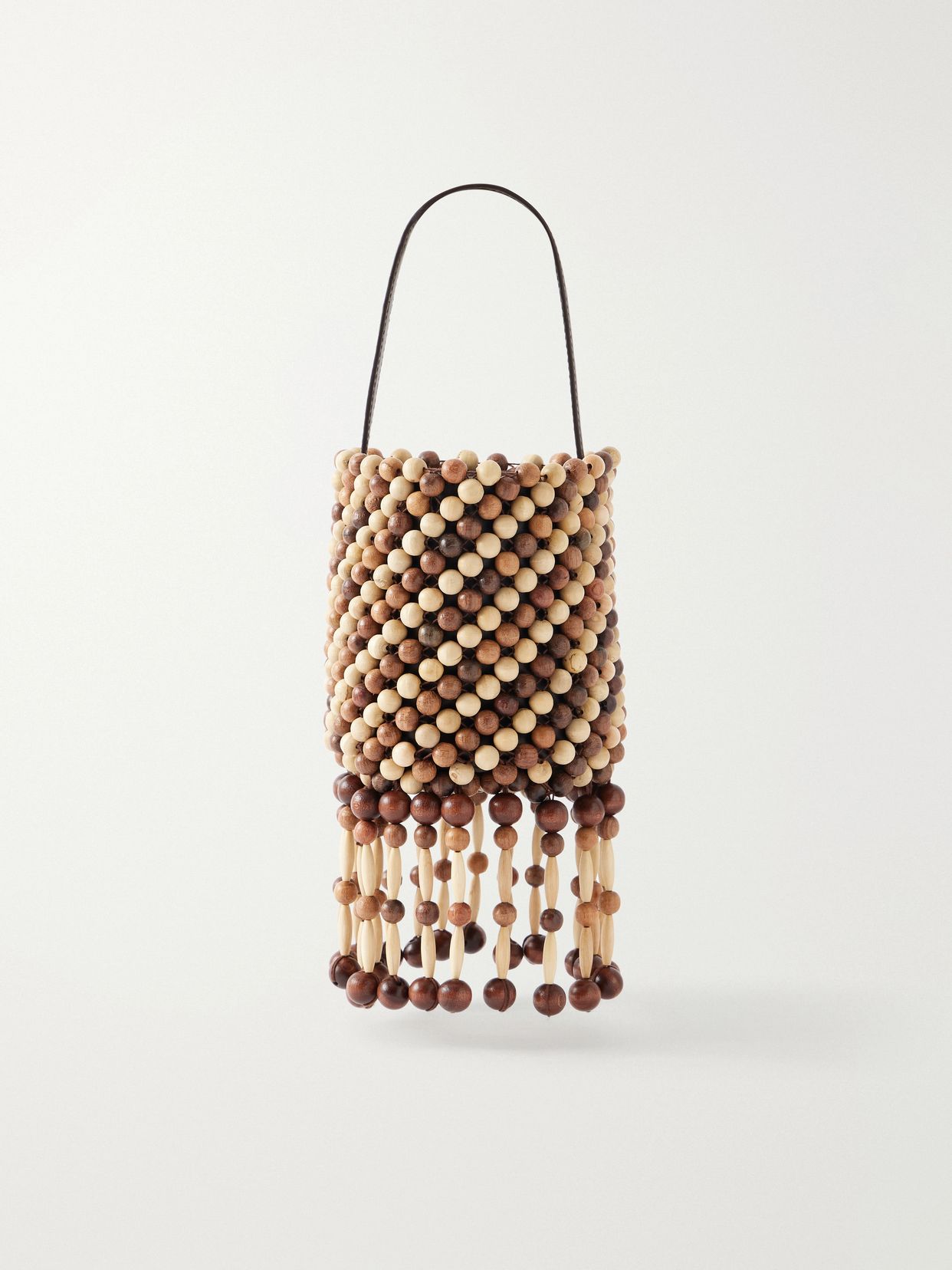 Beaded mini wood shoulder bag