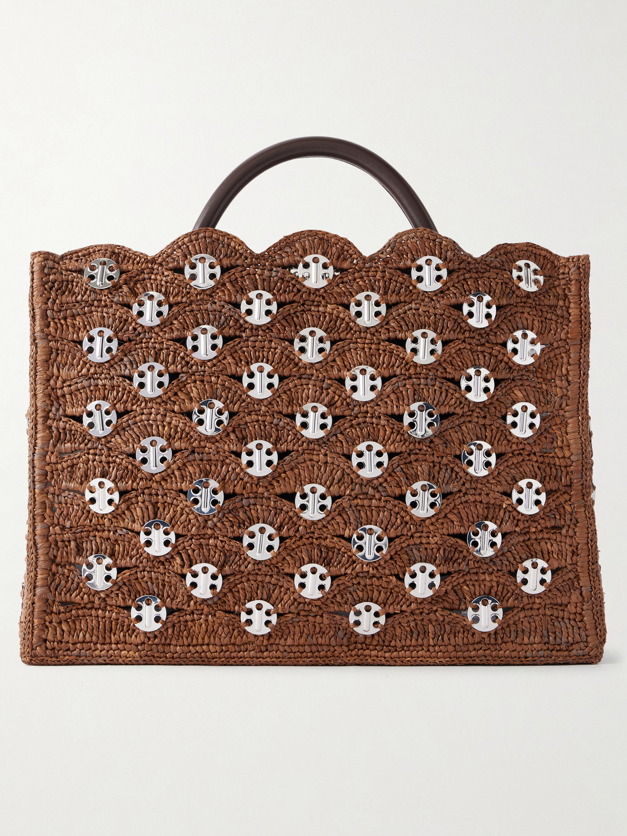 Rabanne Embellished Sac A Main Raffia Tote Bag In Brown