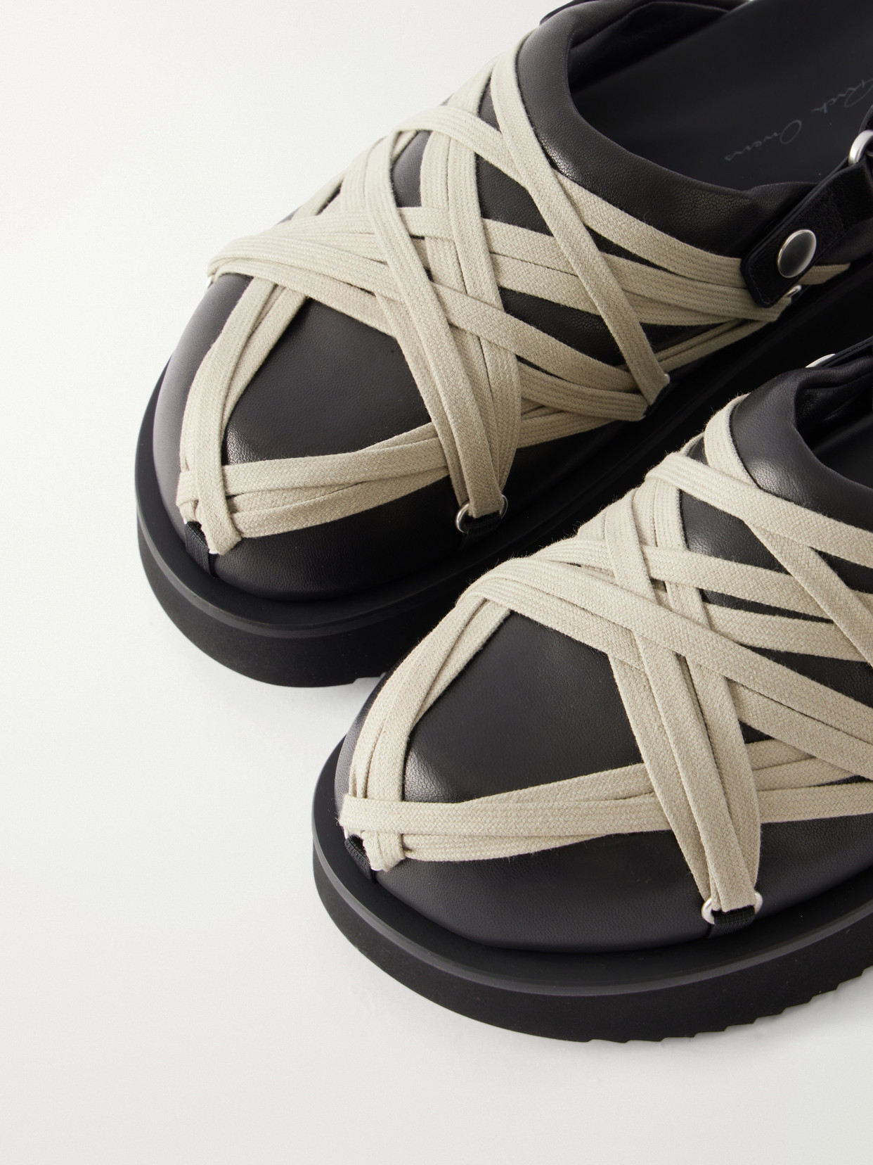 Rick Owens Leather Flat Sandals With Adjustable Strap And Shark-tooth Sole In Multi