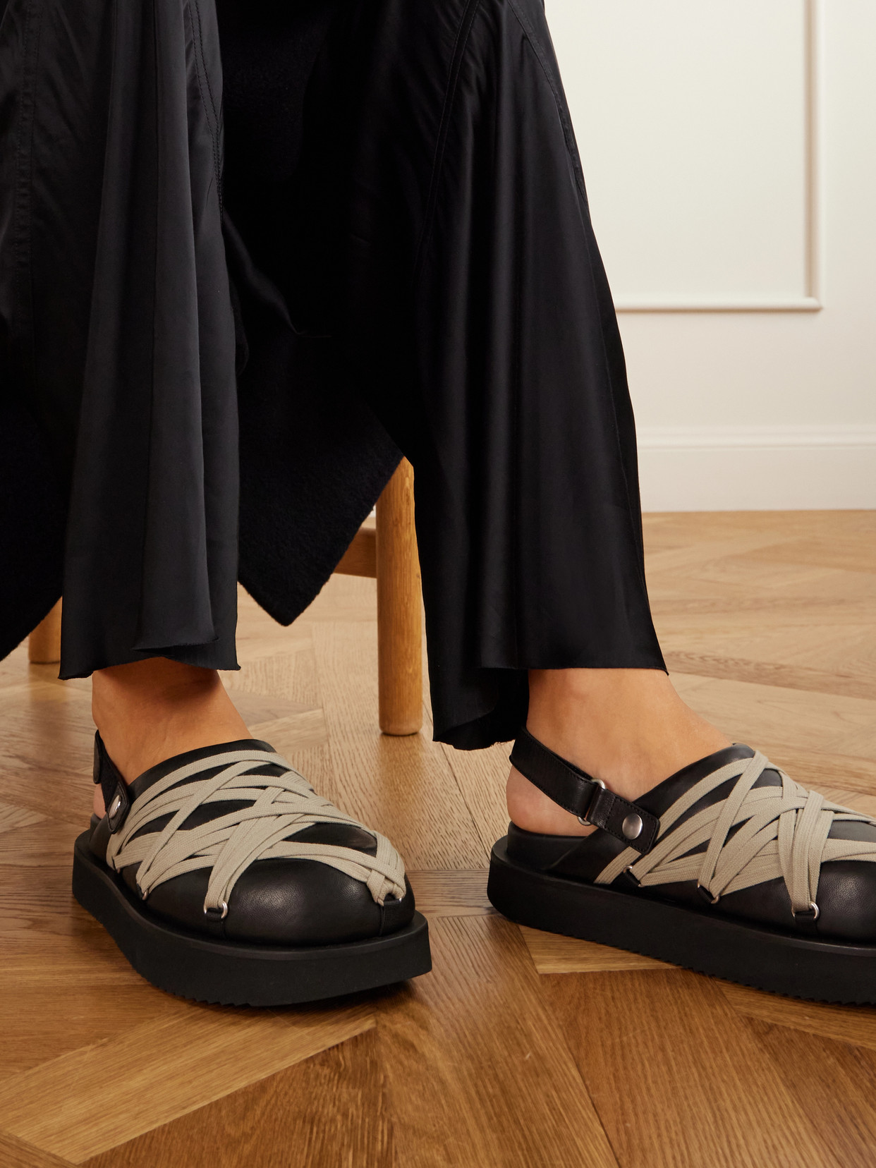 Rick Owens Leather Flat Sandals With Adjustable Strap And Shark-tooth Sole In Multi