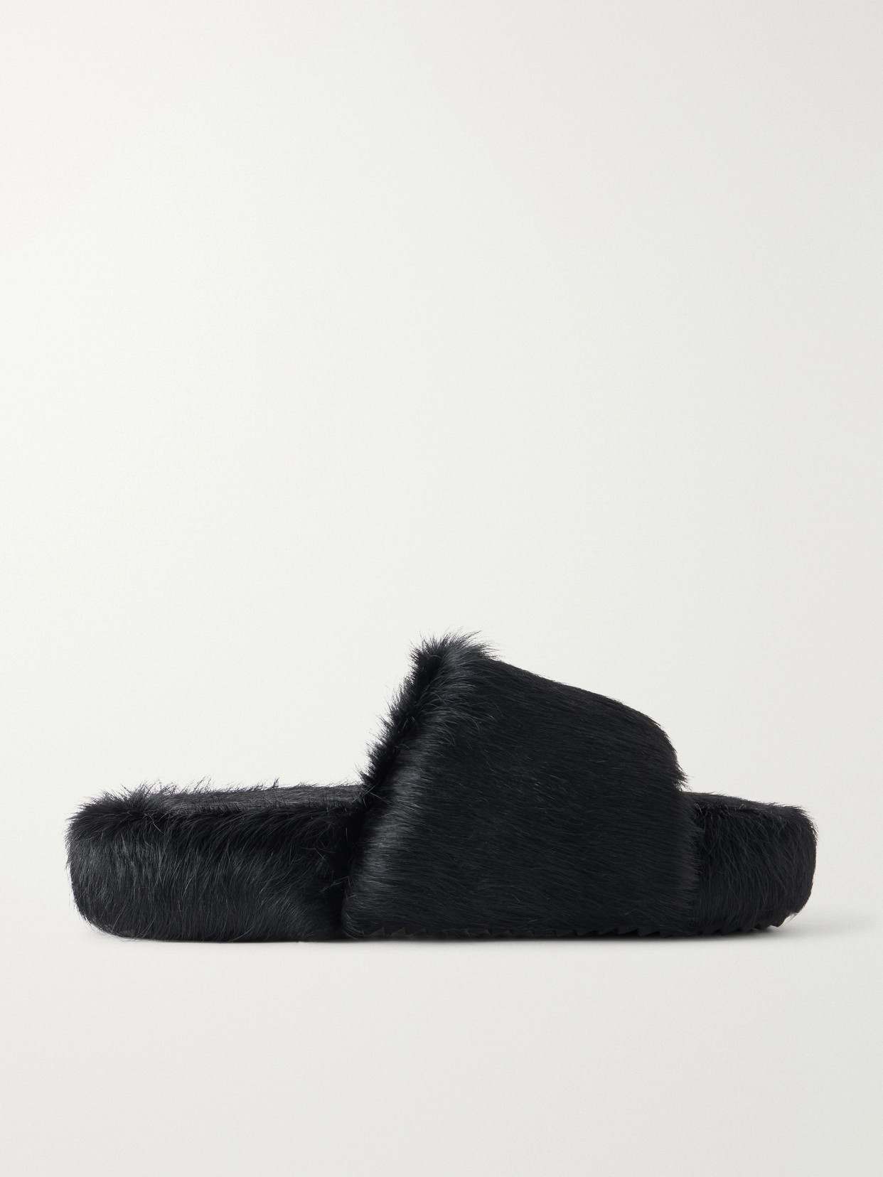 Rick Owens Chancla Calf Hair Slides In Black