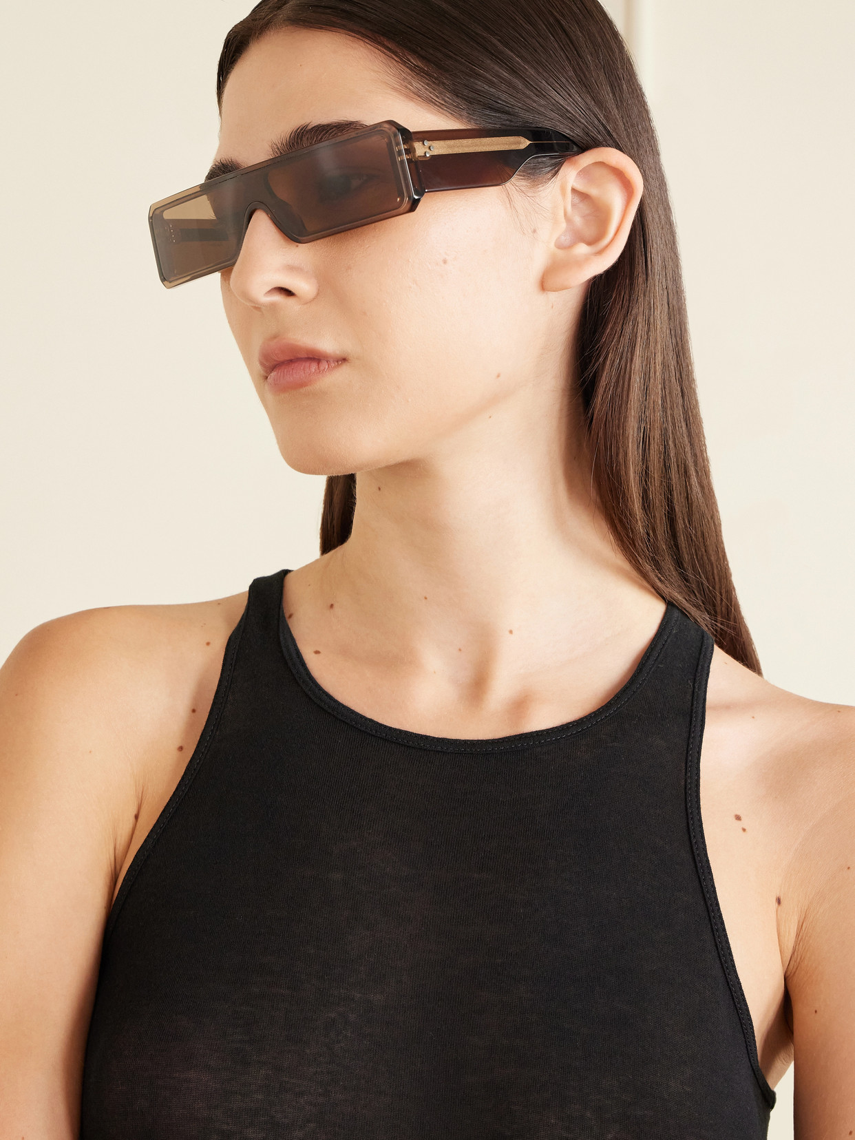 Rick Owens Rectangular Frame Acetate Sunglasses In Brown