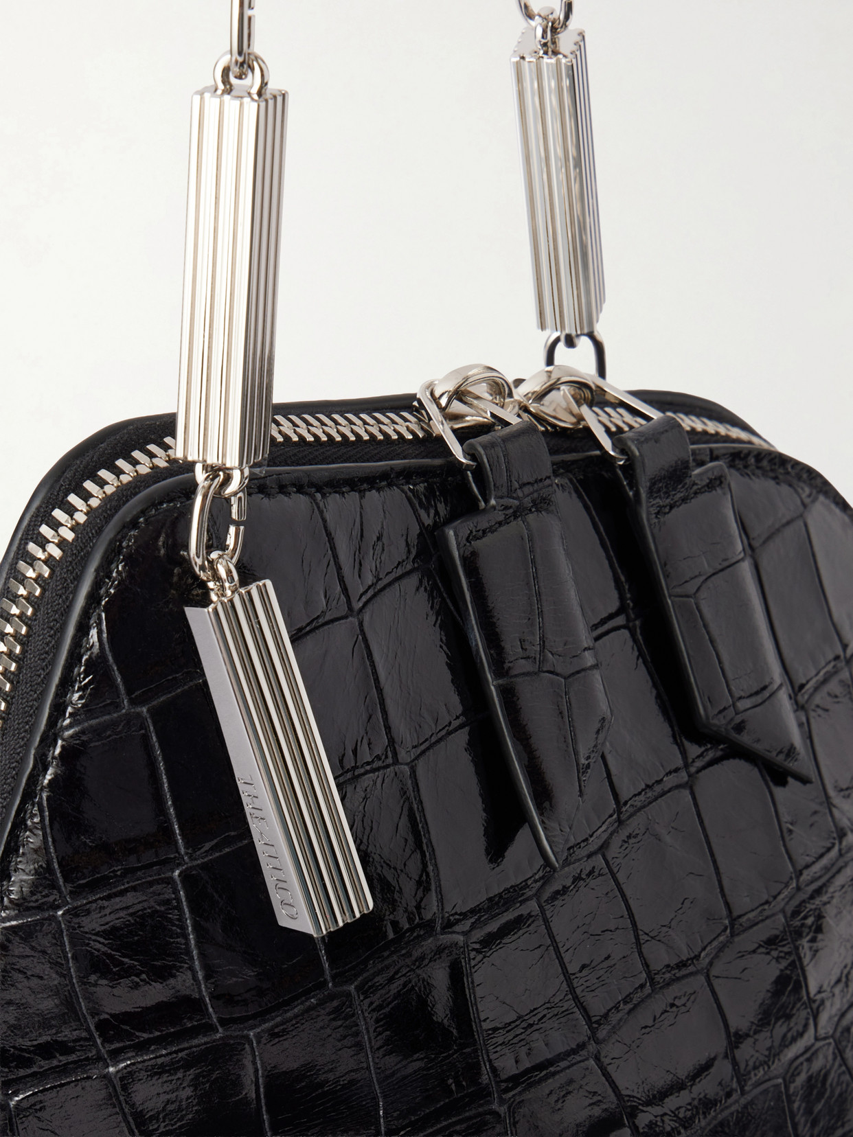 La Scala Asymmetric Croc-Effect Leather Clutch