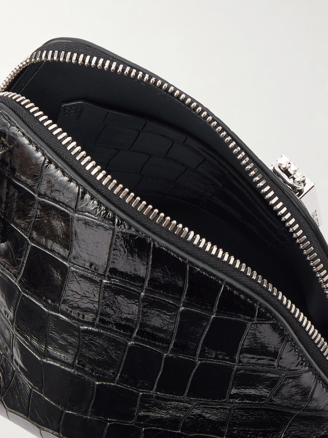 La Scala Asymmetric Croc-Effect Leather Clutch