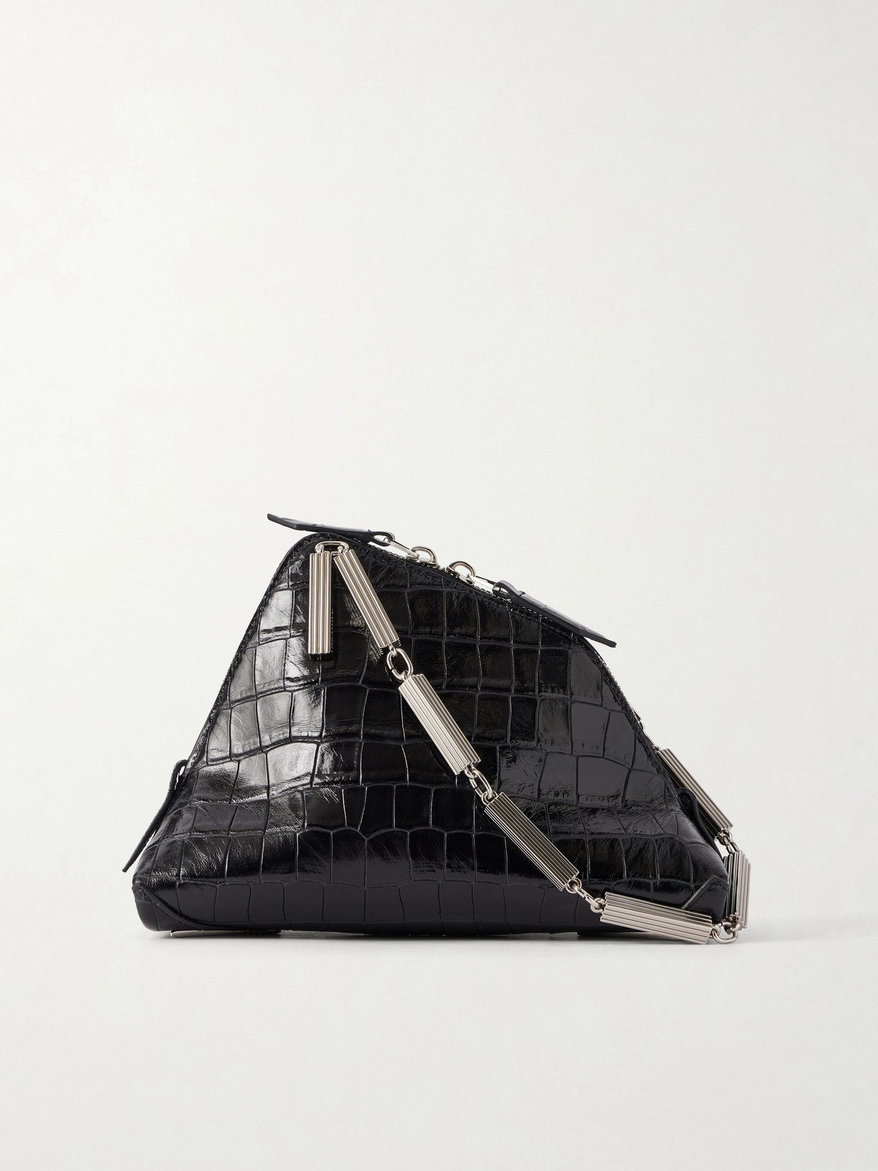 Attico La Scala Asymmetric Croc-effect Leather Clutch In Black